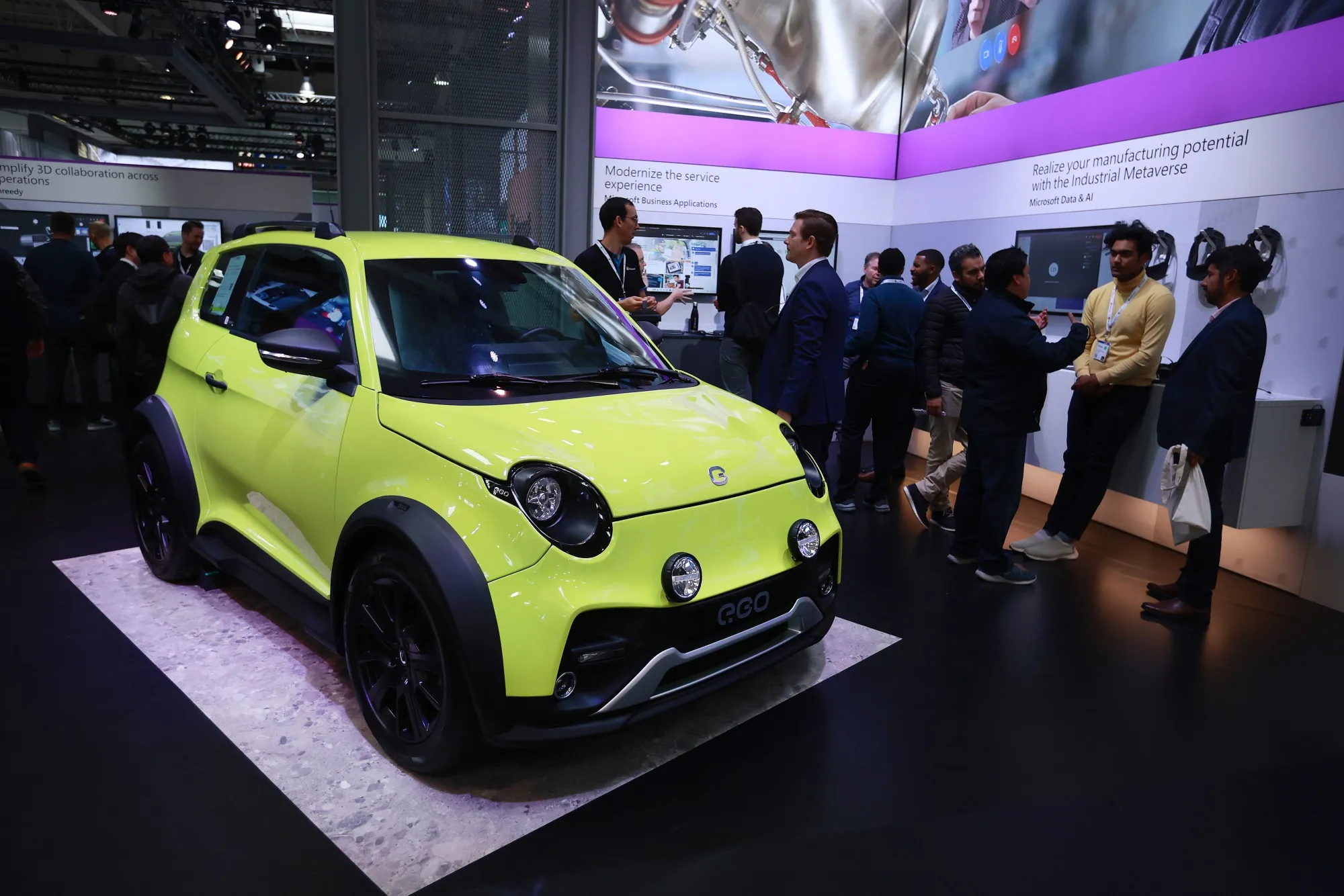 An e.Go electric vehicle at the Hannover Messe industrial technology fair in Hanover, Germany in April