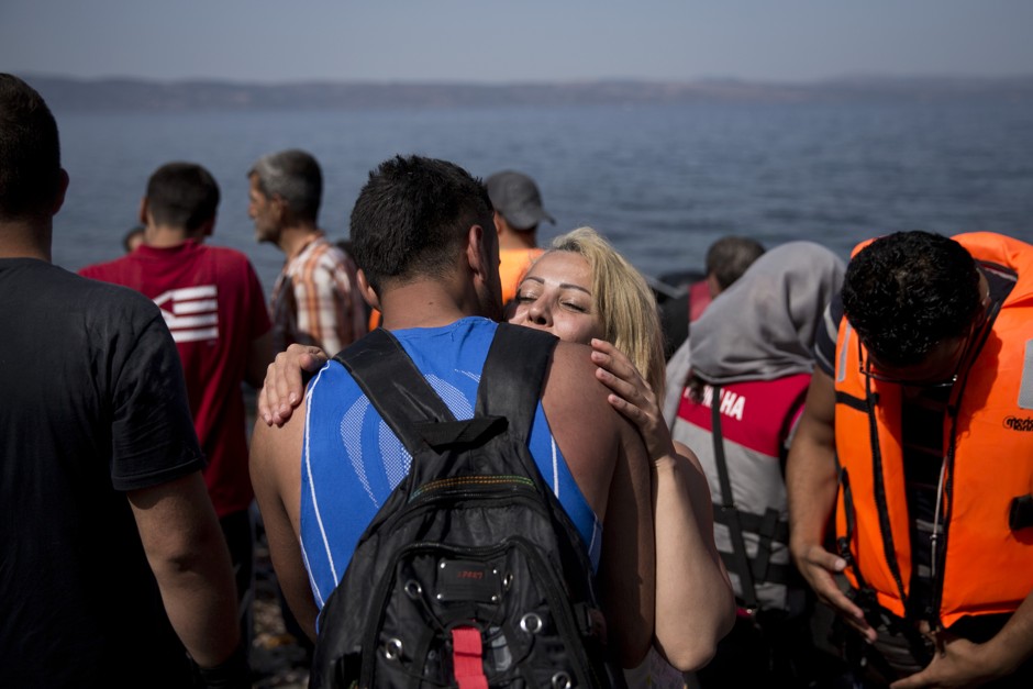 Syrian refugees arrive at the Greek island of Lesbos.