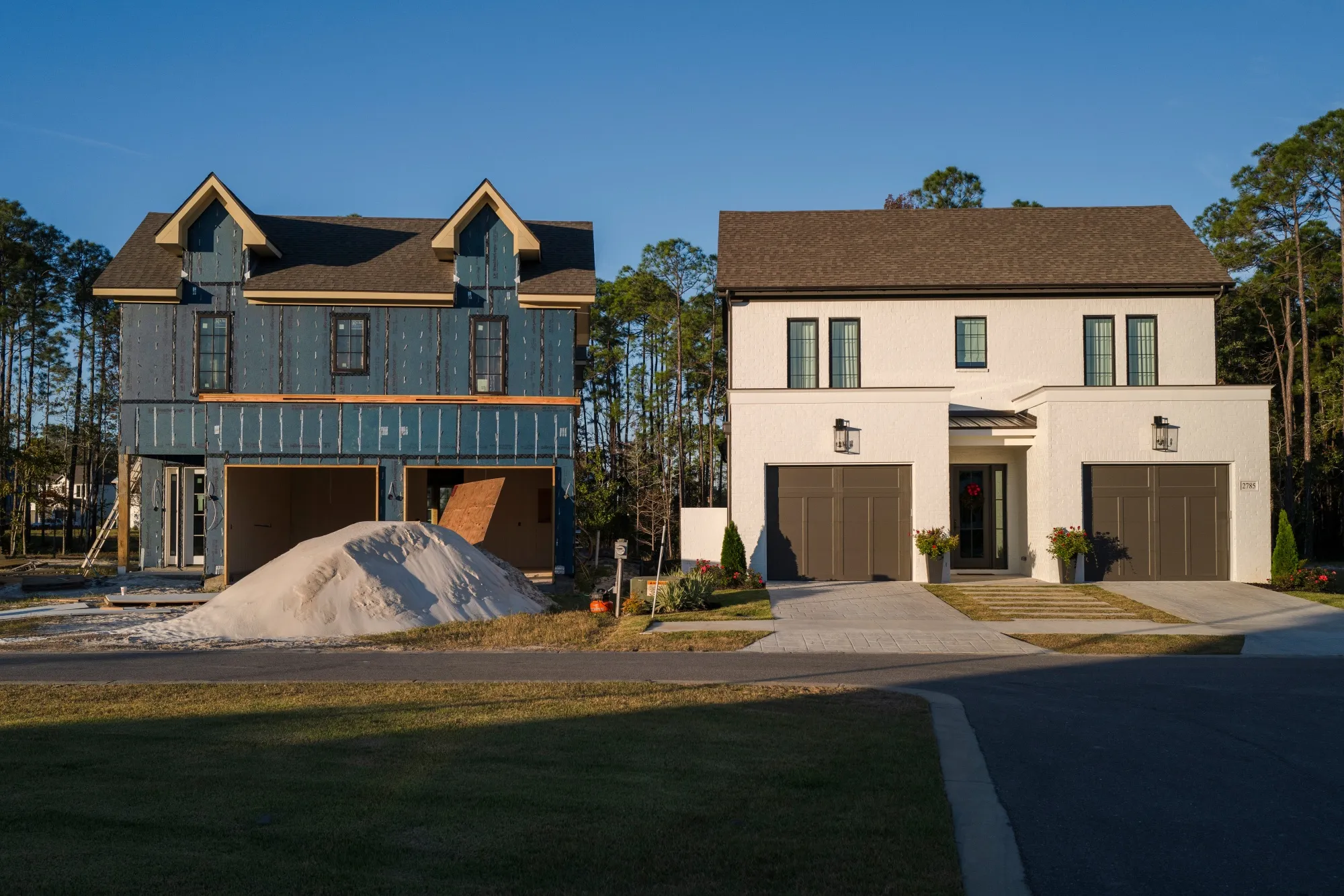 A home under construction next to a finished home in Gulf Shores, Alabama.