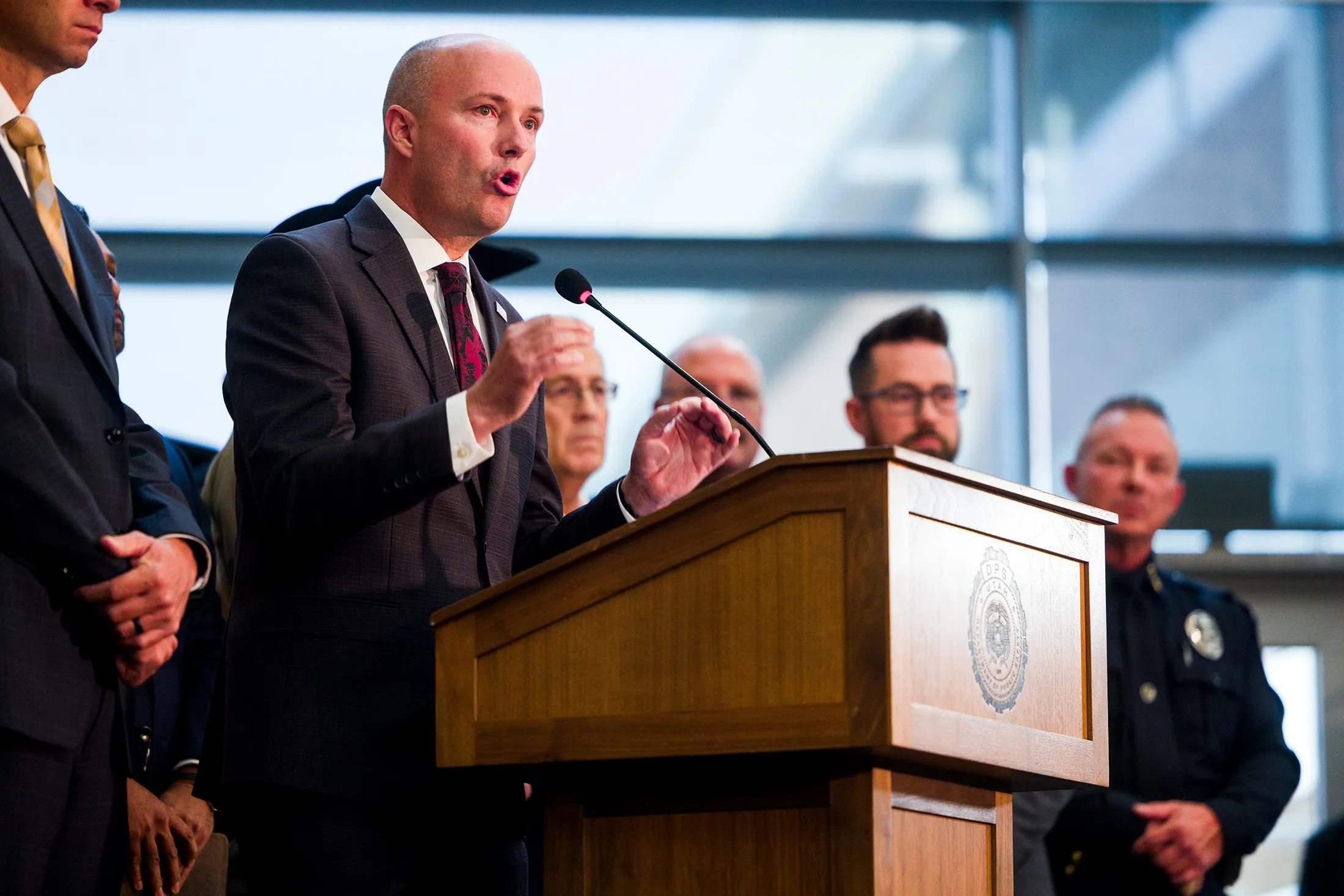 Spencer Cox speaks at a press conference following the fatal shooting of political activist Charlie Kirk during an event at Utah Valley University in Orem, Utah, on Sept.&nbsp;12.