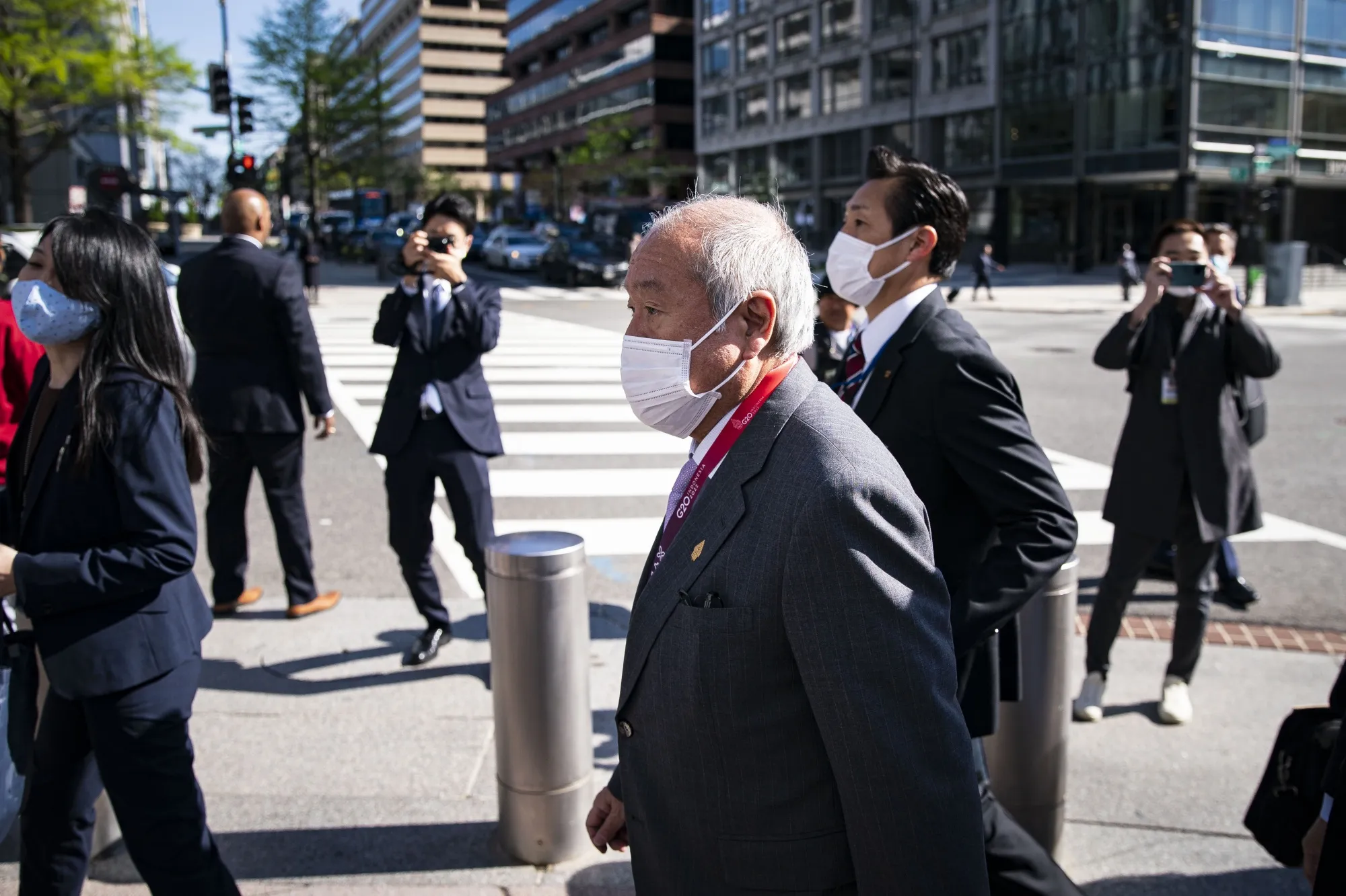 Shunichi Suzuki arrives at the International Monetary Fund (IMF) headquarters during the spring meetings of the IMF and World Bank Group in Washington, D.C., on April 20.