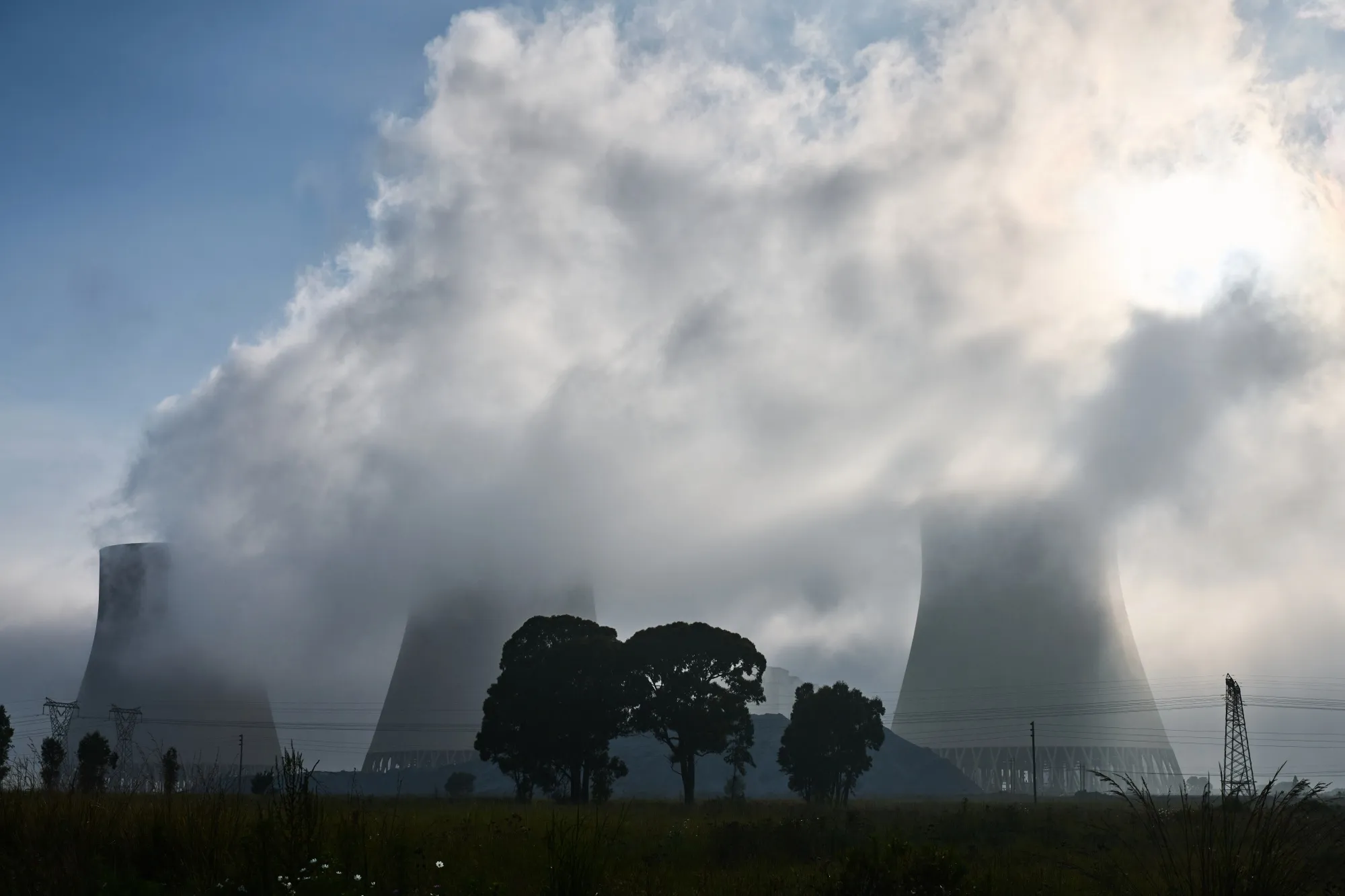 Cooling towers at the EKendal coal-fired power plant in Mpumalanga, South Africa.