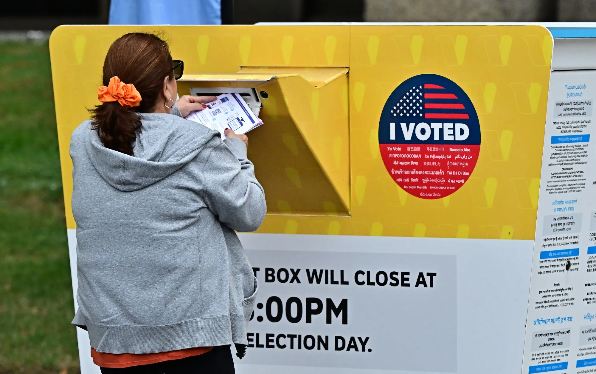 People drop off ballots at the Los Angeles County Registrar&nbsp;in Norwalk, California on Oct. 28.&nbsp;