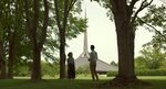 Casey (Haley Lu Richardson) and Jin (John Cho), standing in front of Eero Saarinen's North Christian Church in a scene from Columbus.