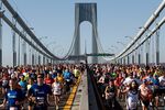 New York City Marathoners cross the Verrazano-Narrows Bridge in 2011