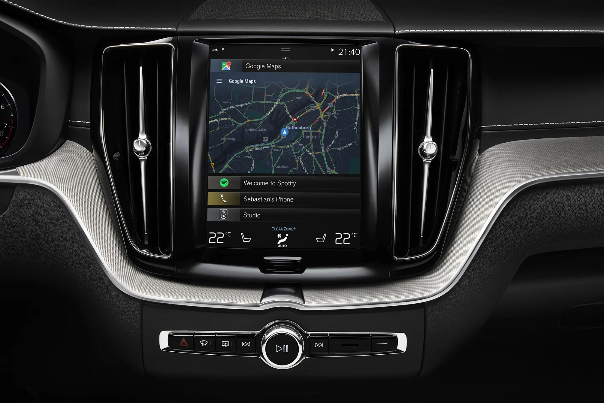 Google's Android operating system showing the navigation view in a new Volvo SUV.
