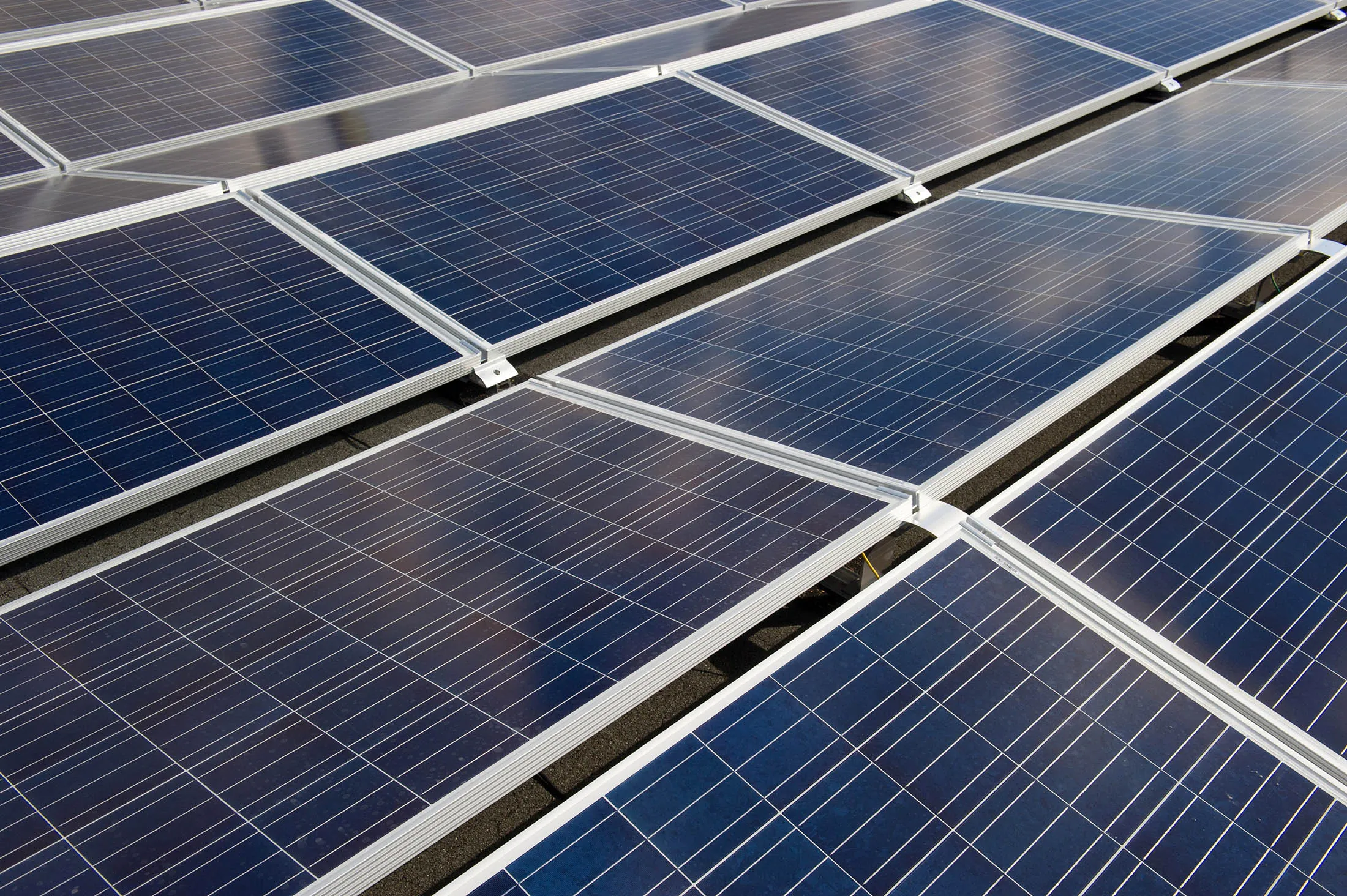 This photo taken on September 24, 2015 shows photovoltaic panels in Ungersheim, eastern France. AFP PHOTO / SEBASTIEN BOZON (Photo credit should read SEBASTIEN BOZON/AFP/Getty Images)

