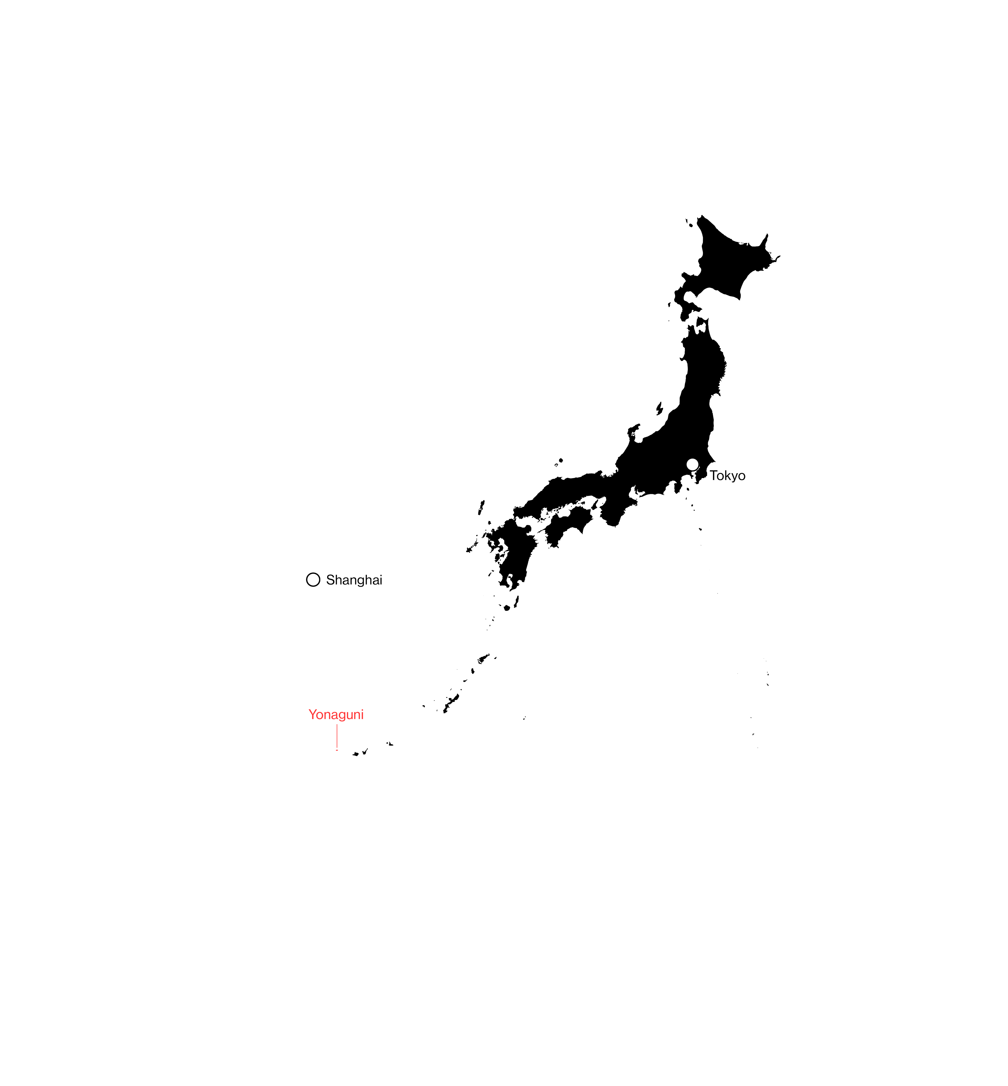 Map showing the Japanese island of Yonaguni, in proximity to Shanghai, China.