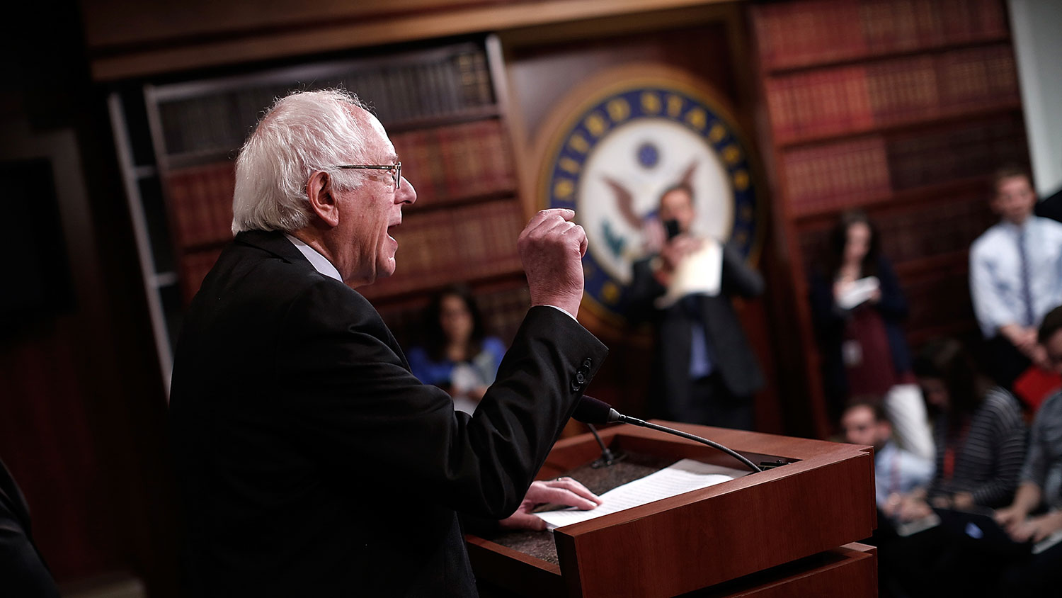 Democratic presidential candidate Sen. Bernie Sanders (I-VT) speaks at a press conference at the the U.S. Capitol May 6, 2015 in Washington, DC.
