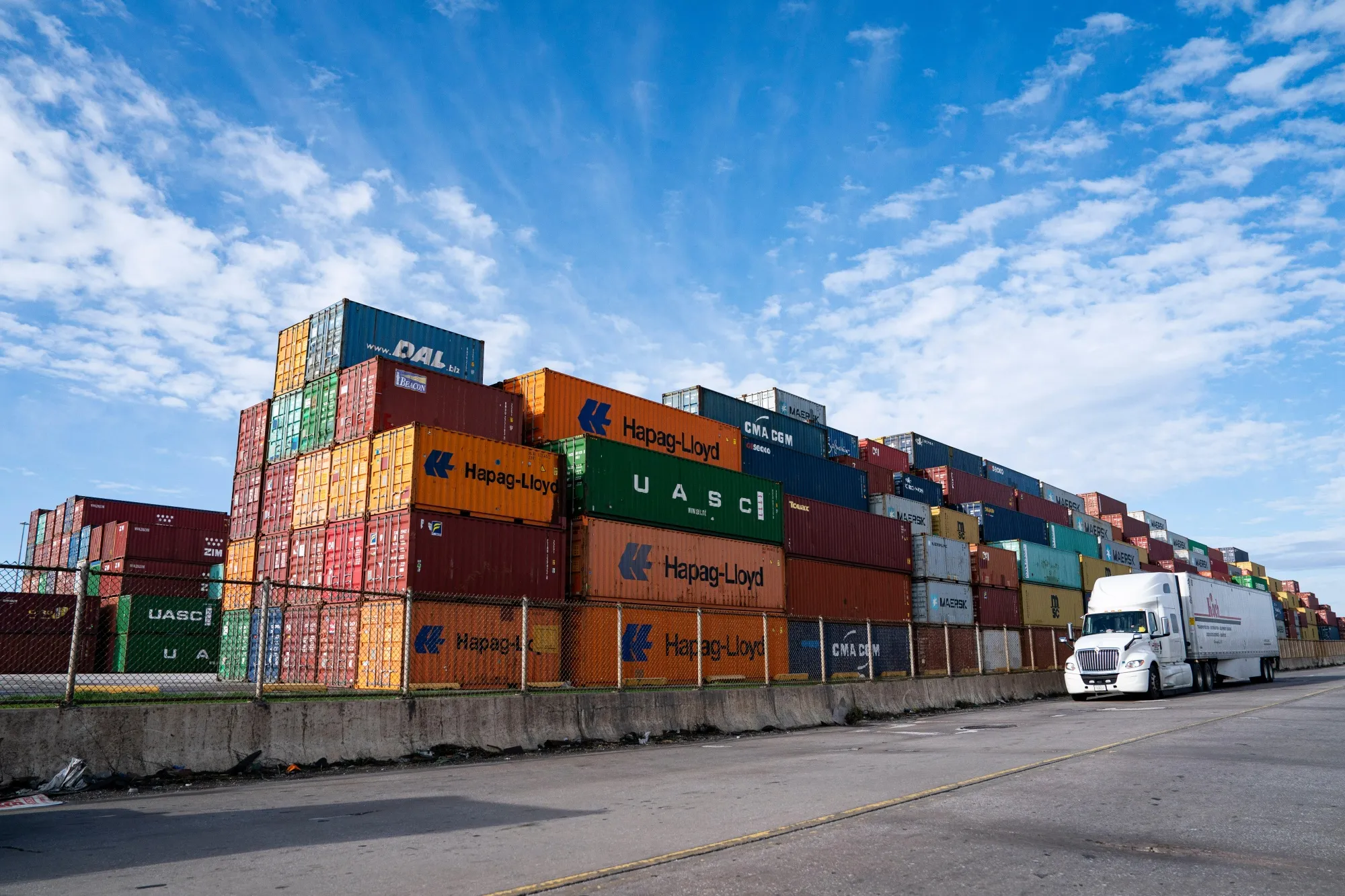 A tractor-trailer truck arrives at the Port of Baltimore in Maryland.&nbsp;