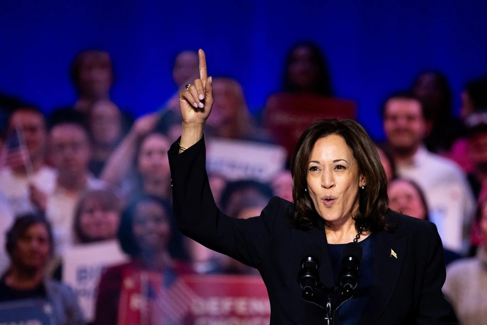 Kamala Harris speaks at a campaign rally in Manassas, Virginia, on Jan. 23.