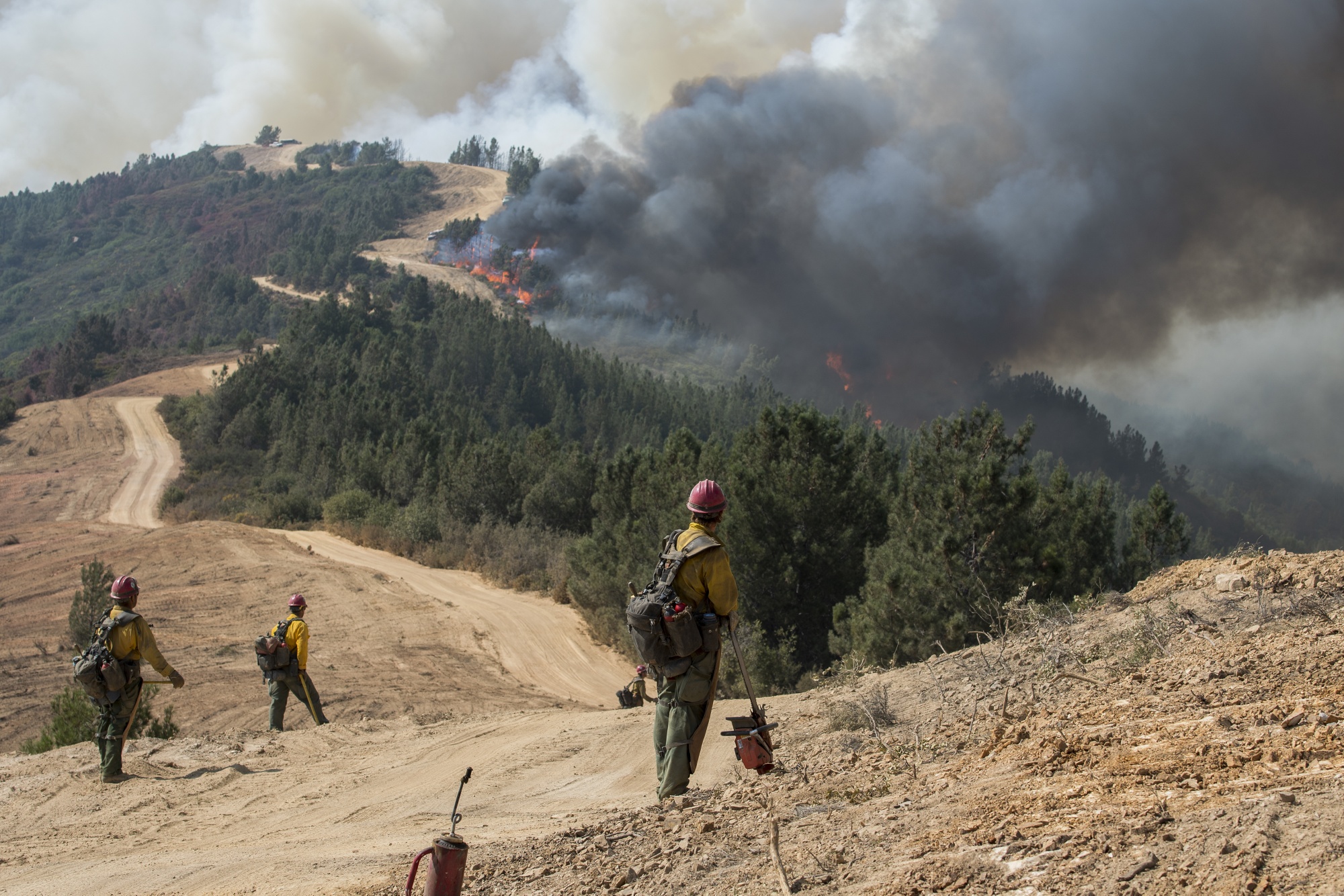 Firefighter monitor a controlled burn while fighting the Dolan Fire near Jolon, California on Sept. 16.