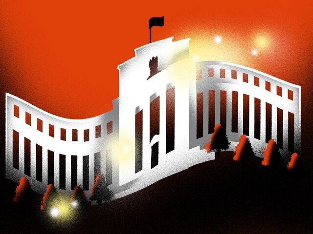 Illustration showing a distorted Federal Reserve building