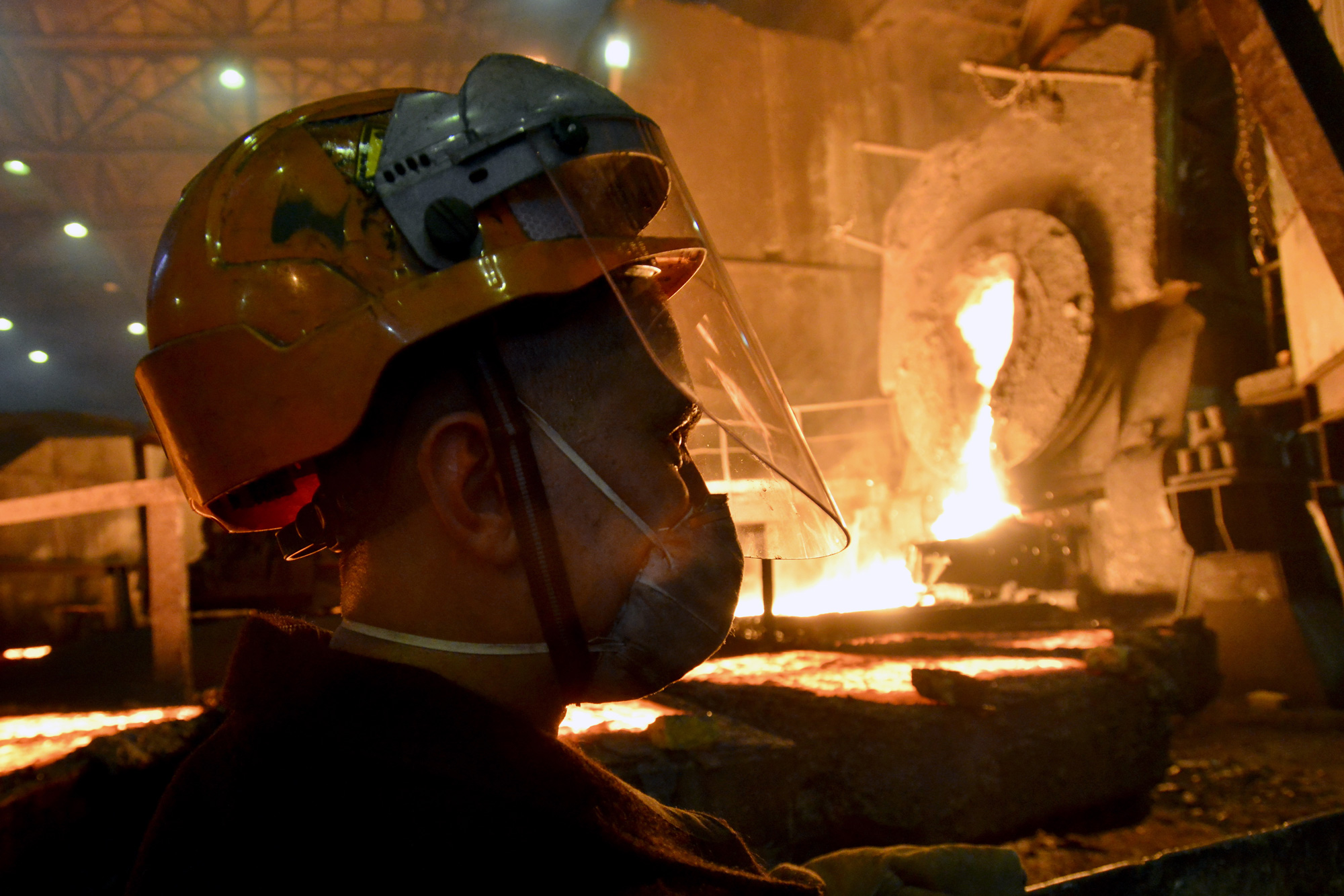 Copper refining at Severonickel plant in Murmansk Region, Russia