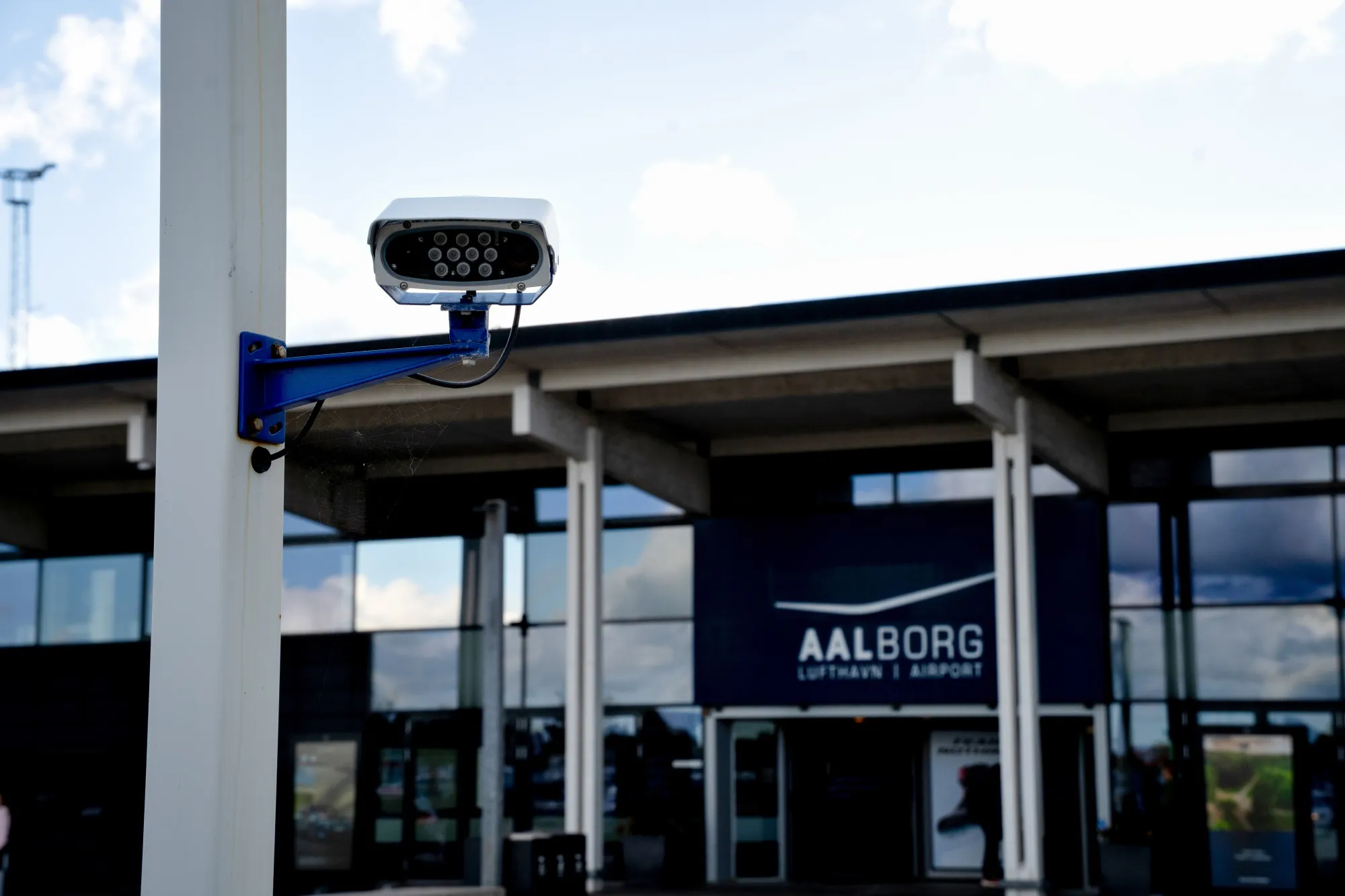 A surveillance camera at Aalborg airport in Norresundby, Denmark.
