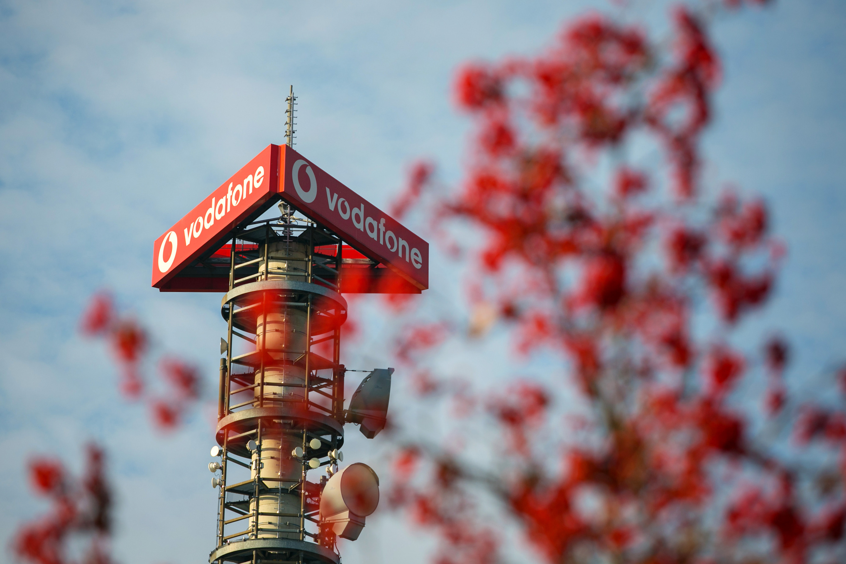 A Vodafone Group Plc telecommunications mast.&nbsp;