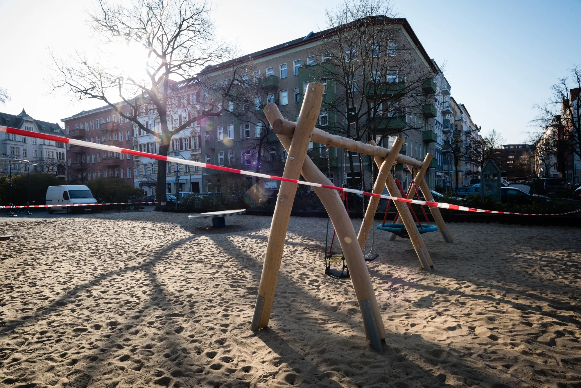 A cordon blocks access to a children's playground in Berlin on March 26.