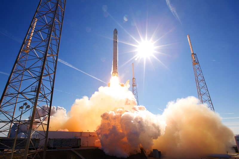 Space Exploration Technologies Corp.'s (SpaceX) Falcon 9 rocket takes off in Cape Canaveral, Florida, U.S., in this handout photo made available to the media.
