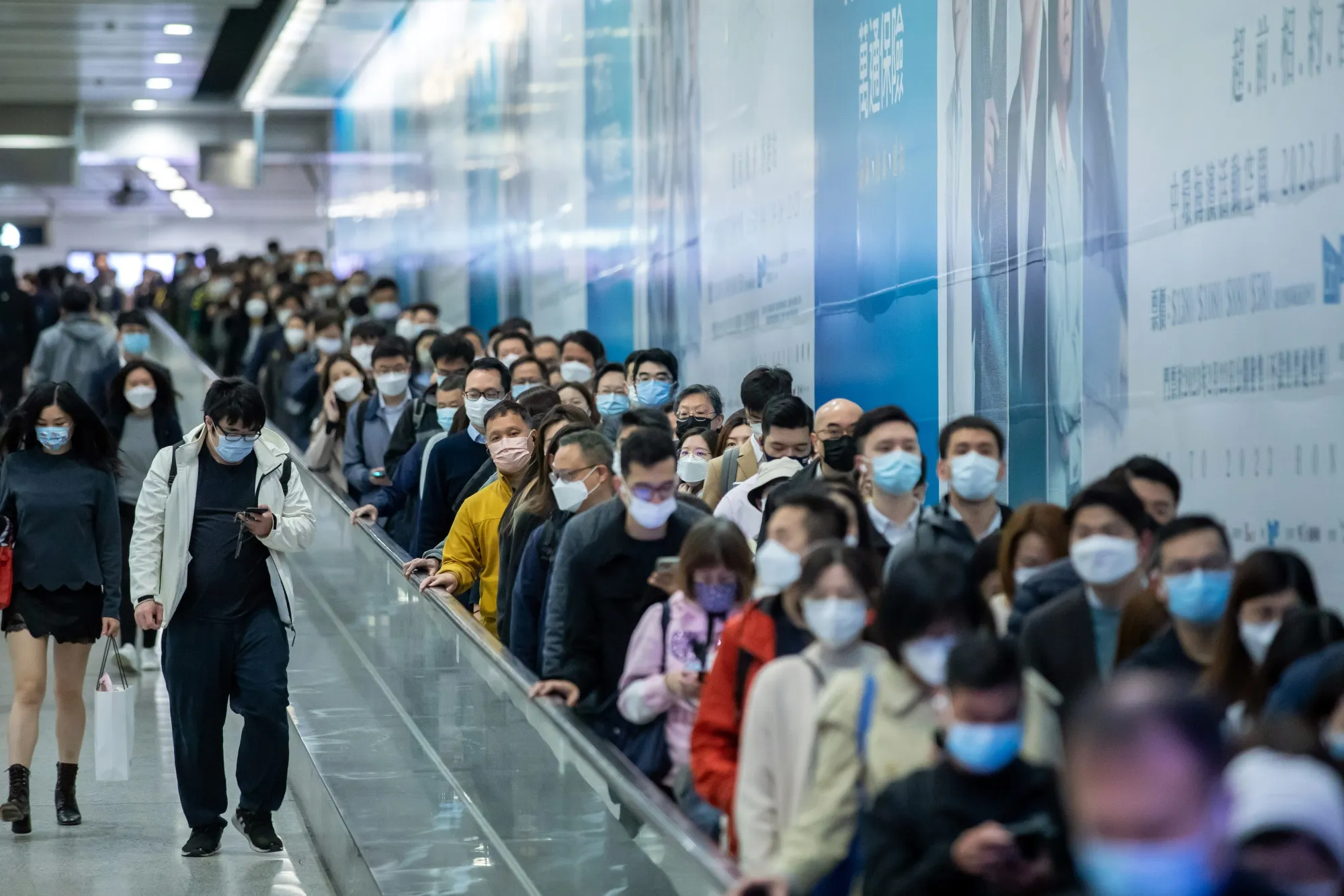 Passengers at Central station, operated by MTR Corp., in Hong Kong, China, on Tuesday, Feb. 28, 2023.&nbsp;