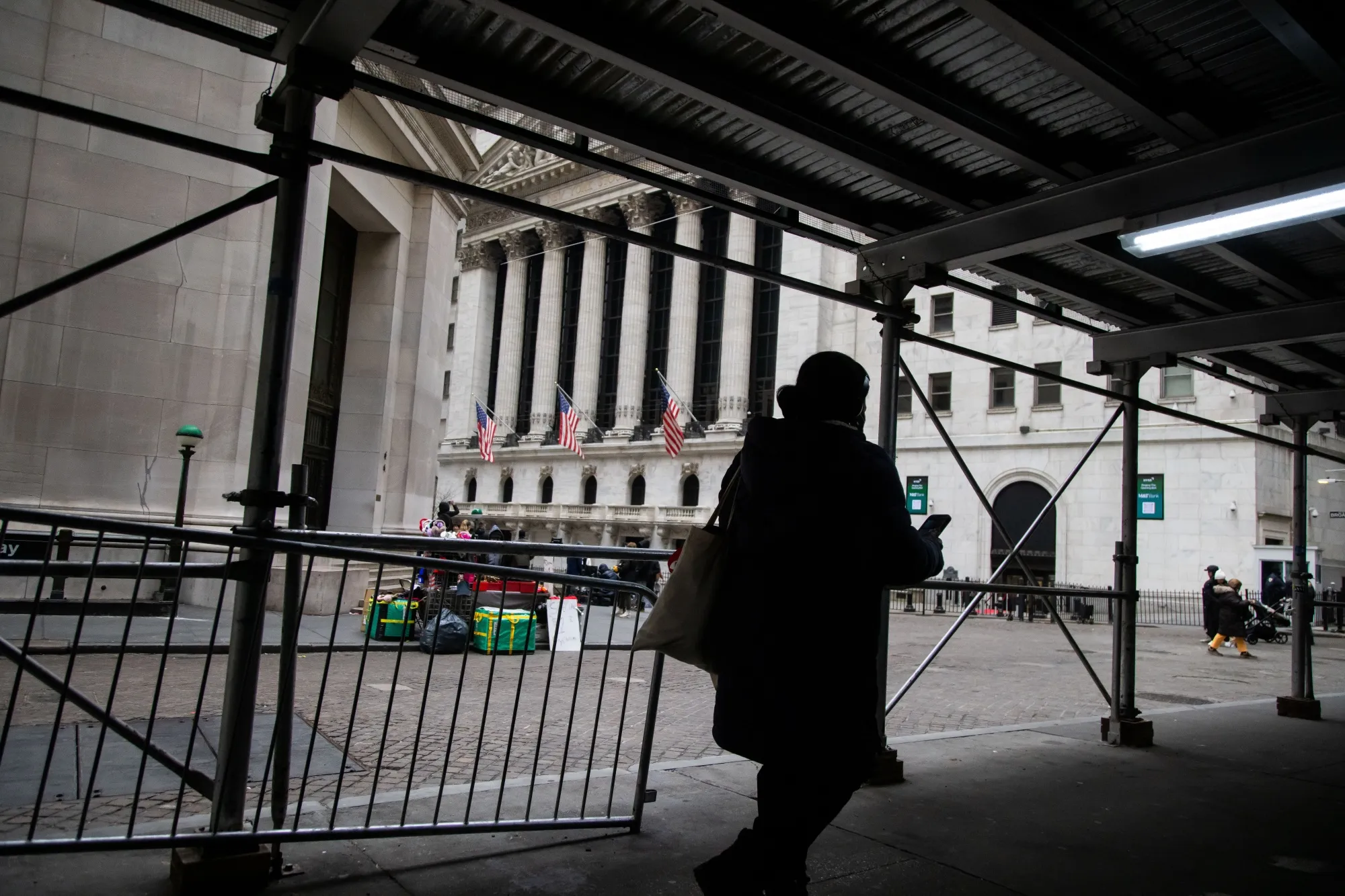 Pedestrians outside of the New York Stock Exchange.