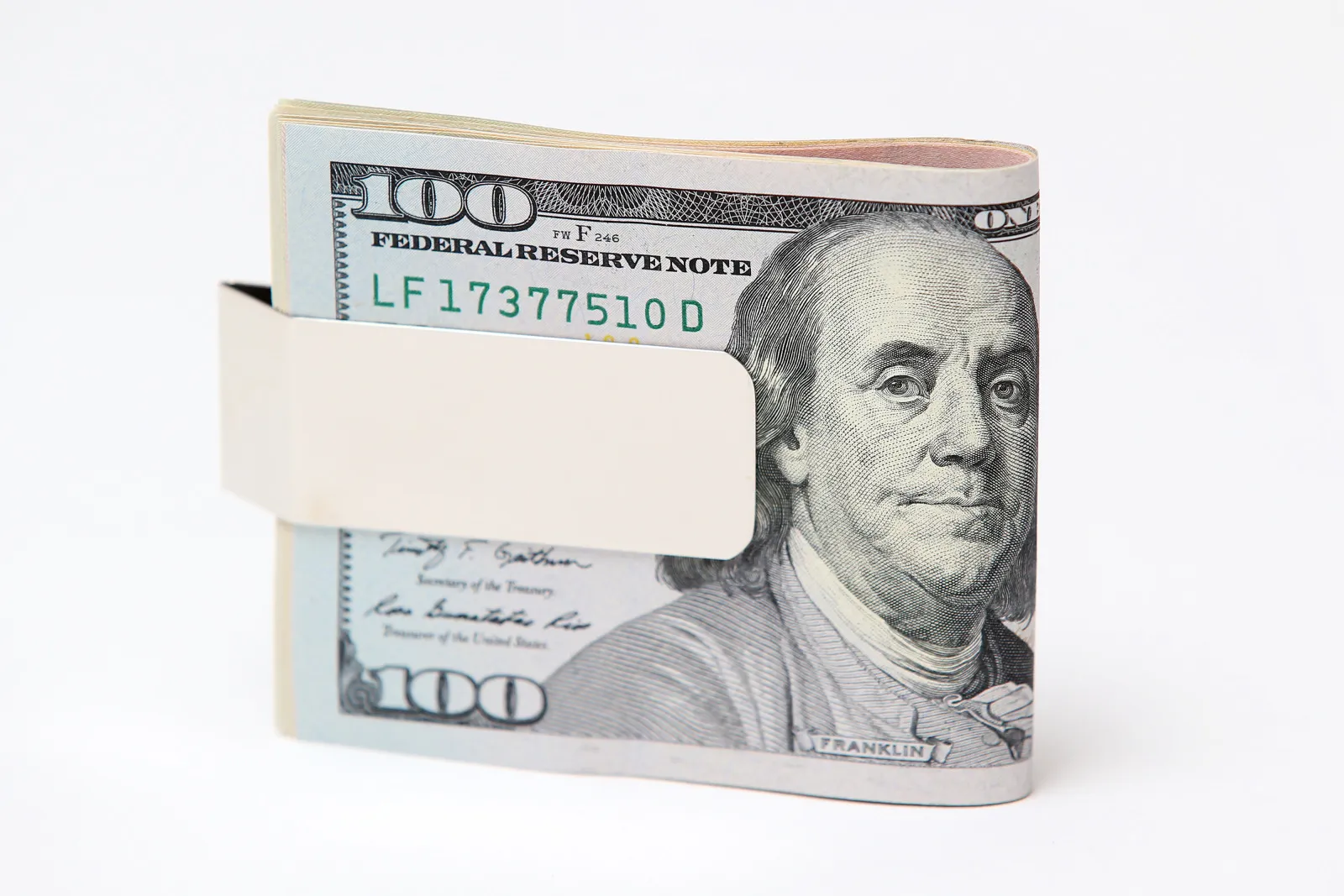 U.S one-hundred dollar banknotes.
