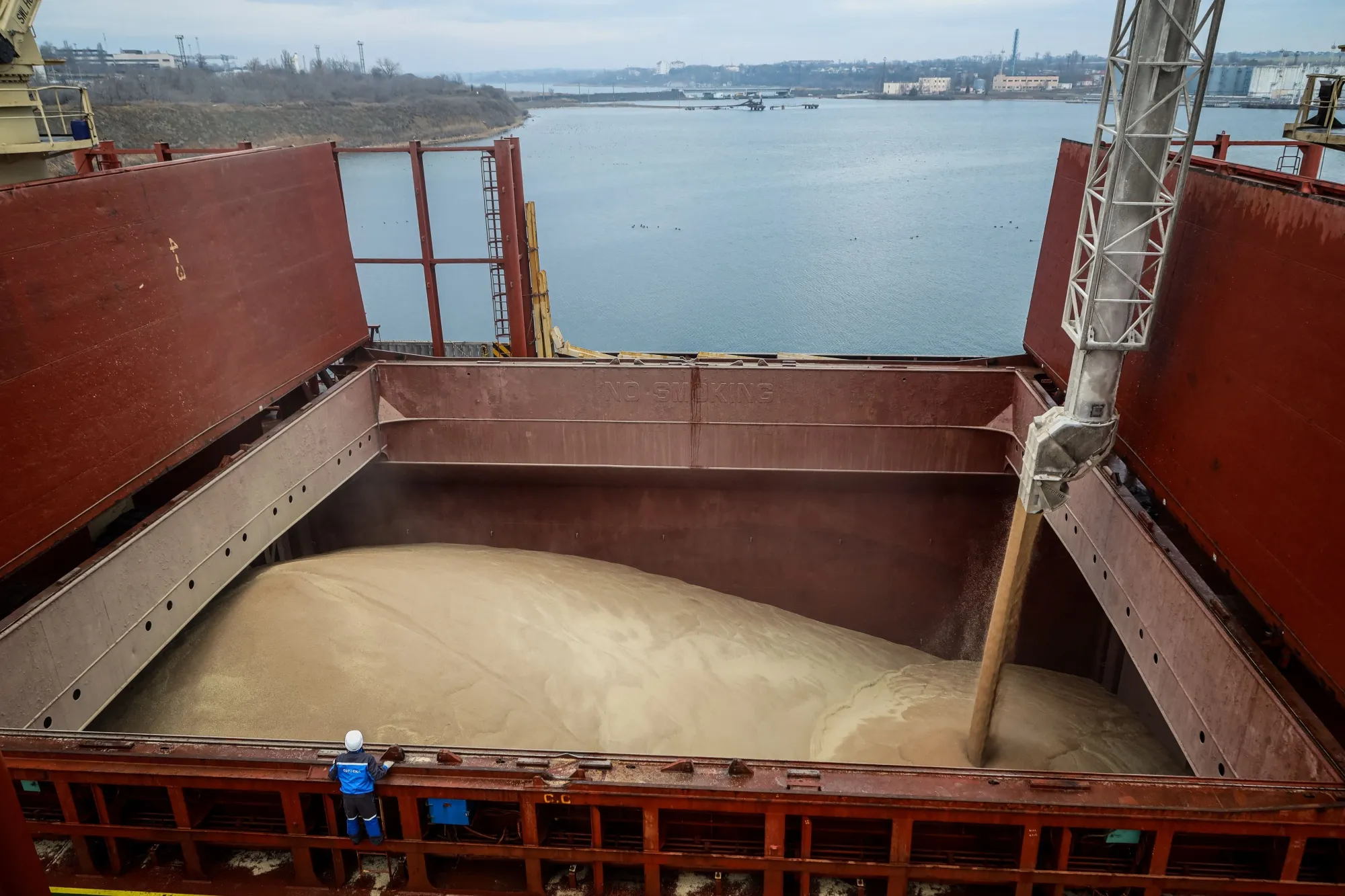 An UN-chartered vessel&nbsp;is loaded with&nbsp;Ukrainian wheat at the port of Chornomorsk&nbsp;in Ukriane.