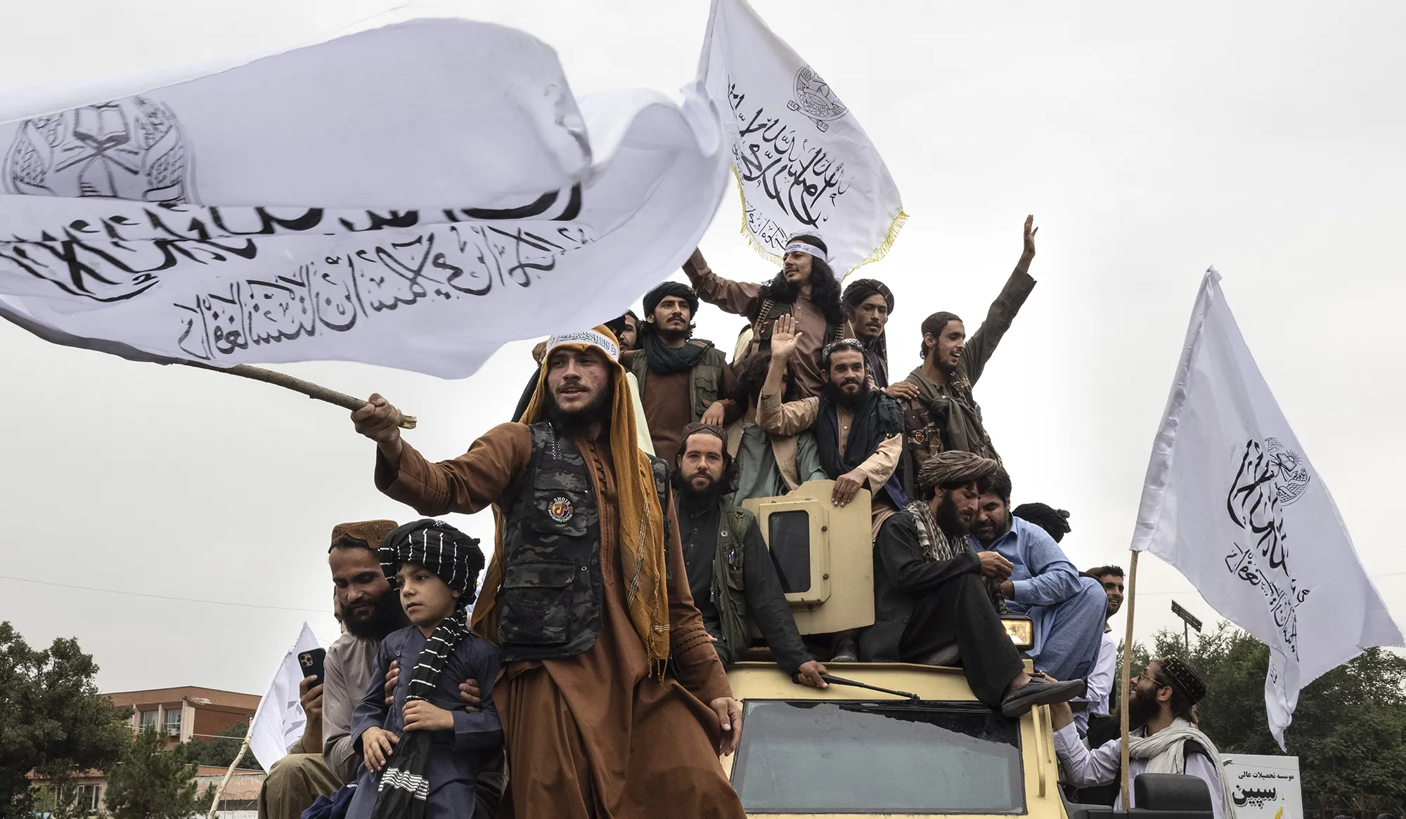 Taliban take to the streets during a national holiday celebrating the first anniversary of the Taliban takeover in Kabul,&nbsp;on Aug. 15.&nbsp;