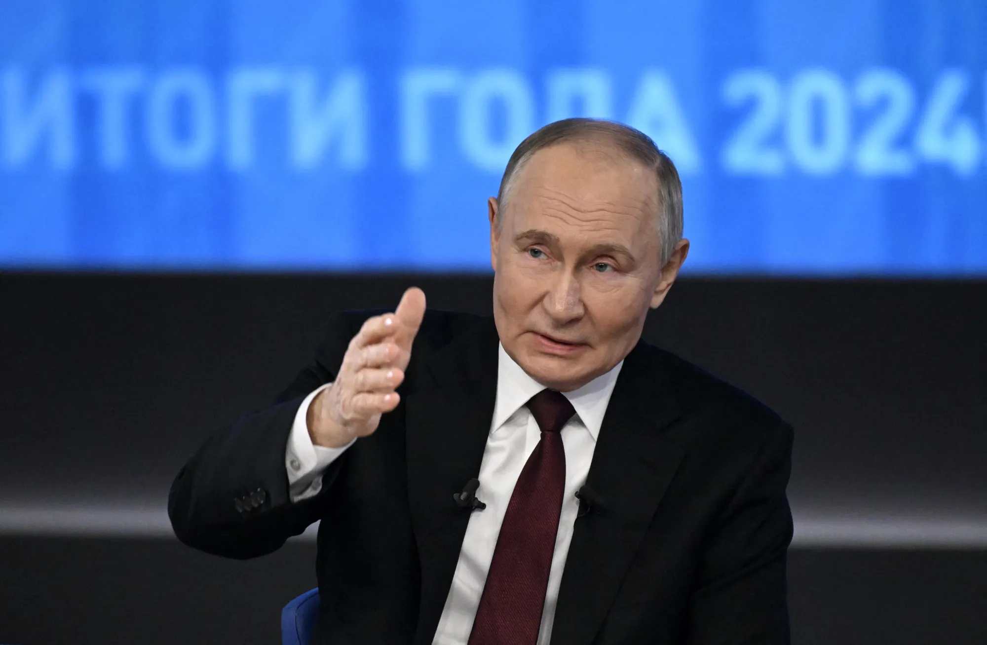 Vladimir Putin holds his annual end-of-year press conference in Moscow on December 19, 2024.