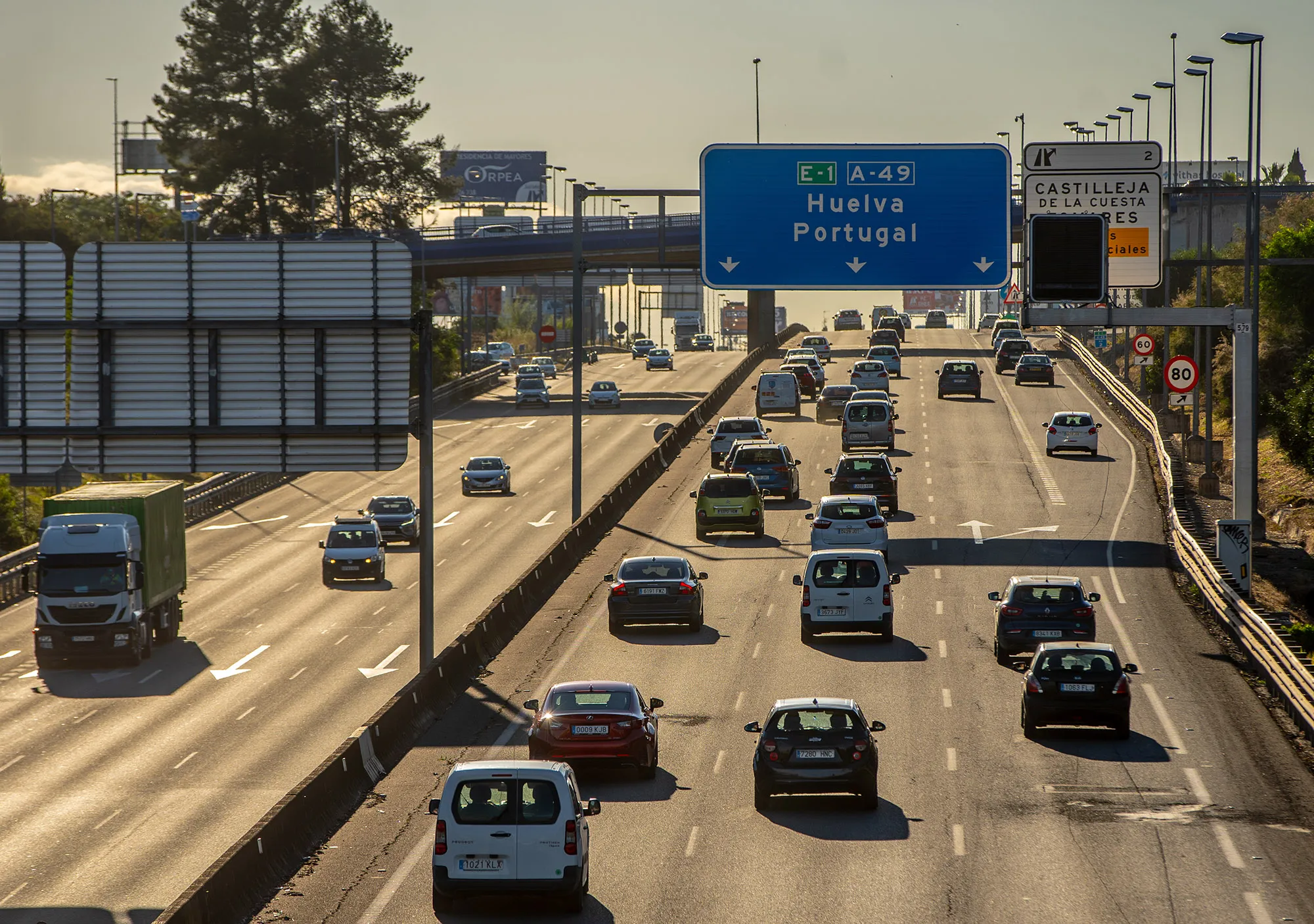 Traffic flow on the highway Sevilla Huelva.
