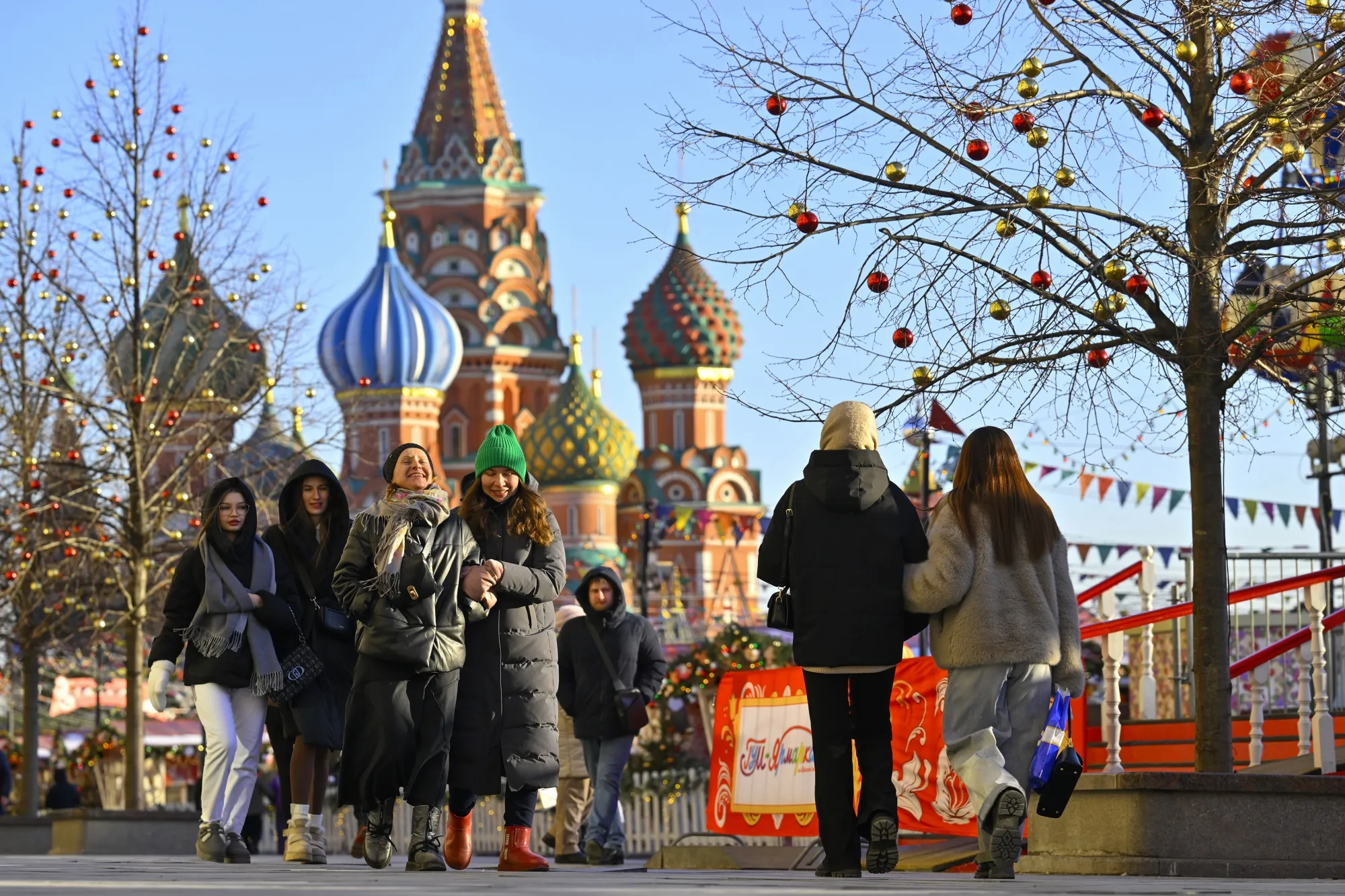 Pedestrians in Red Square in Moscow.