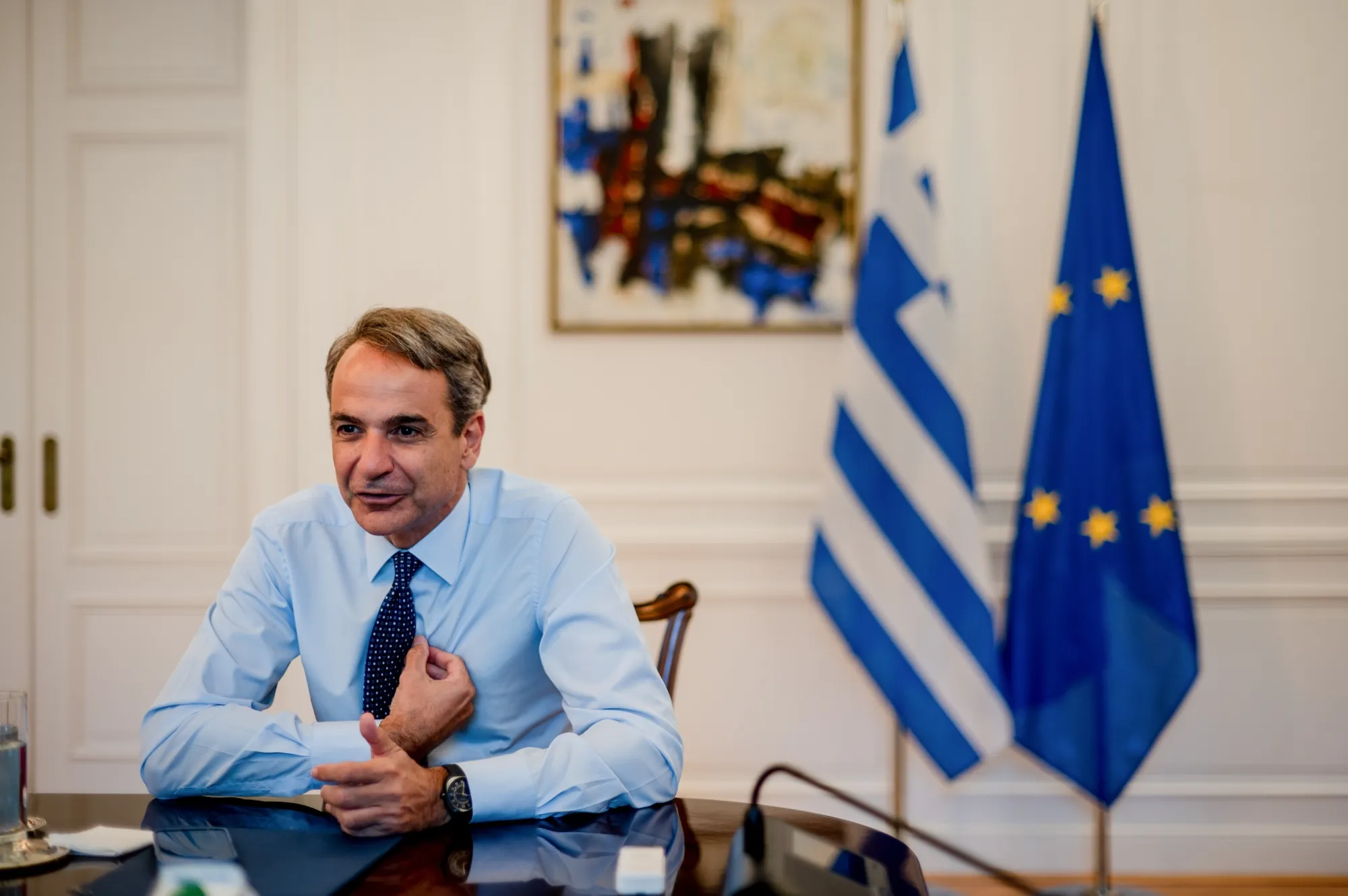 Kyriakos Mitsotakis in his office in Athens, on June 12.