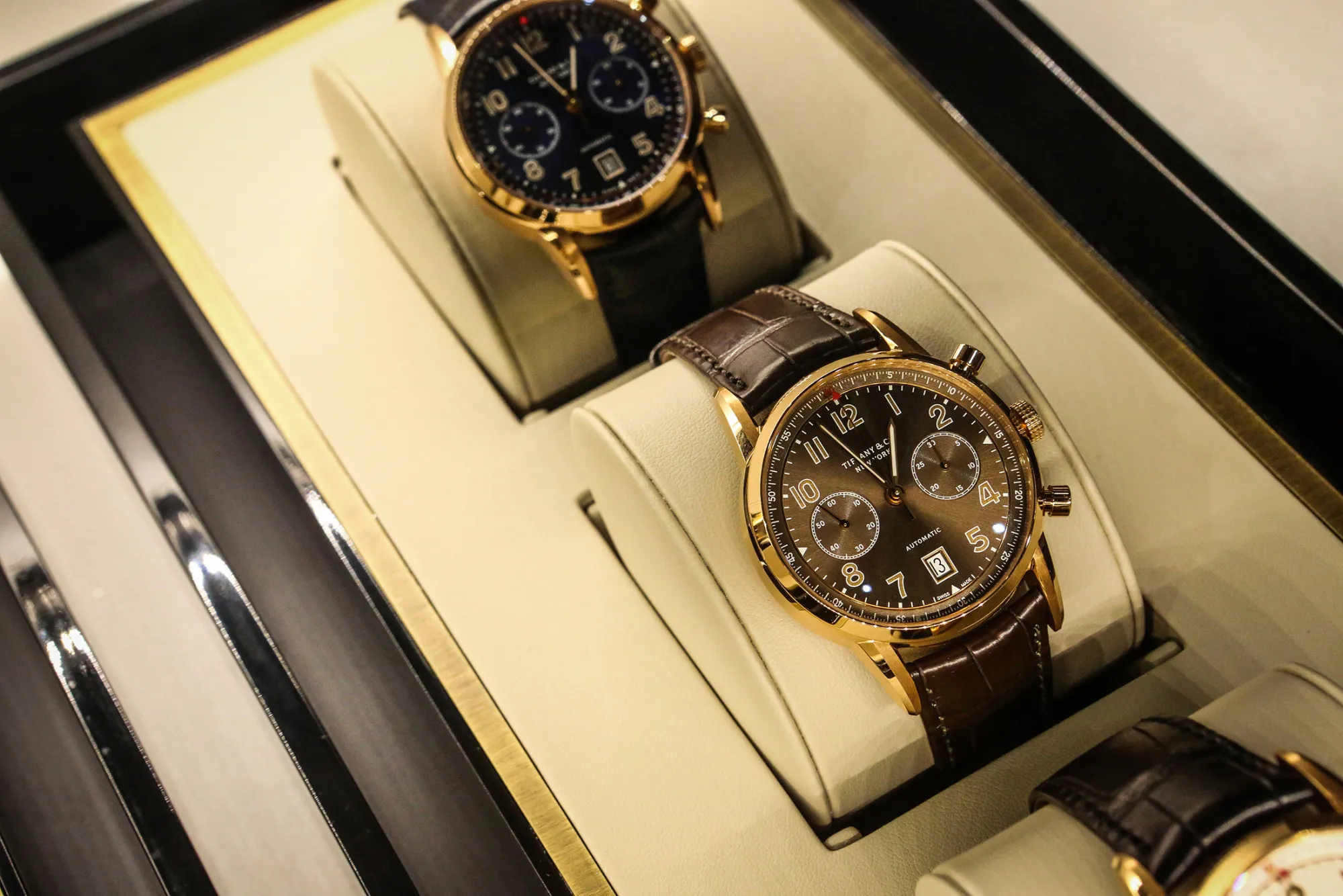 A collection of watches from Tiffany on display at the TimeCrafters 2016 watch show in New York, on May 13, 2016.

