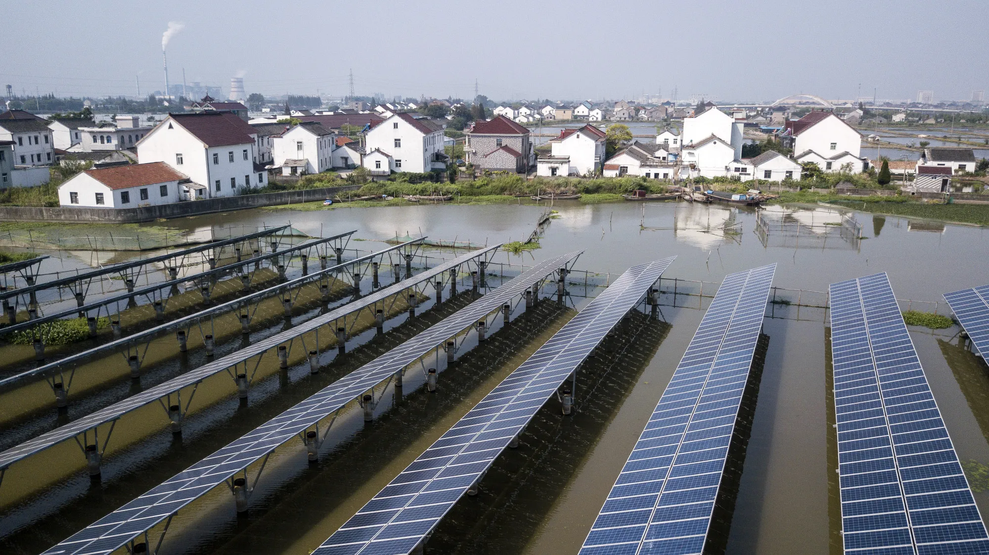 Solar panels at a solar farm operated by China Energy Conservation and Environmental Protection Group in Zhejiang province.