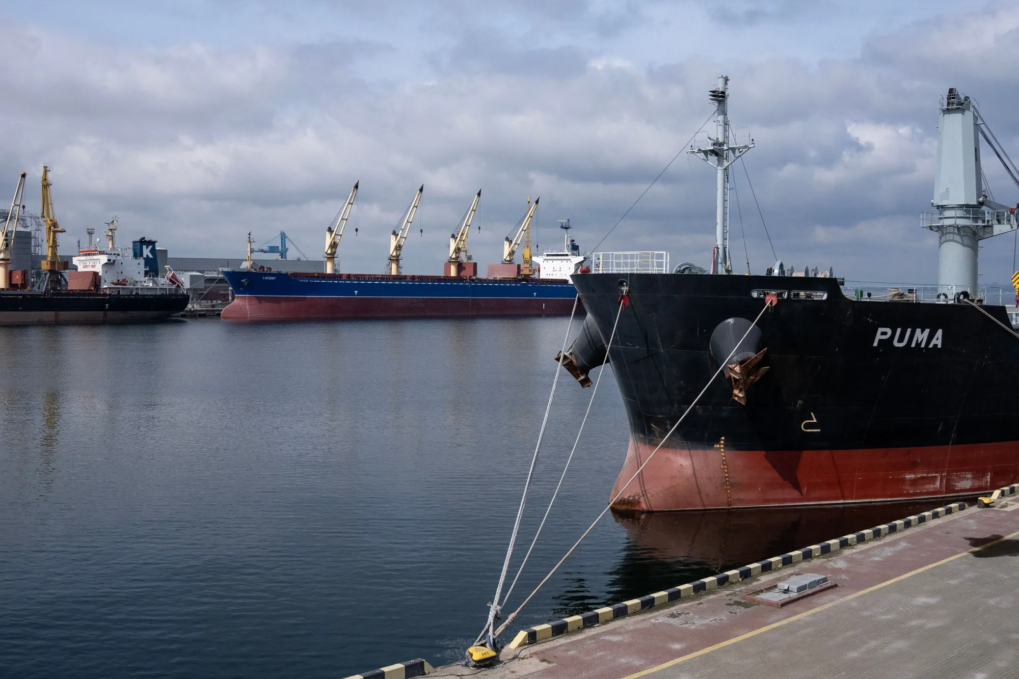 Bulk carriers at the grain terminal of the port of Odessa, Ukraine.