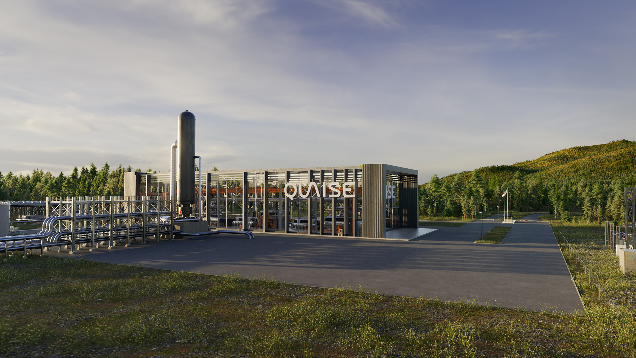 A rendering of Quaise’s geothermal power plant under construction in Oregon.