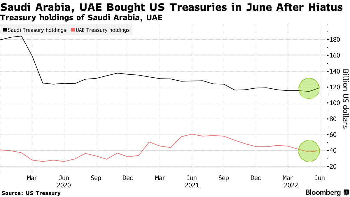Treasury holdings of Saudi Arabia, UAE