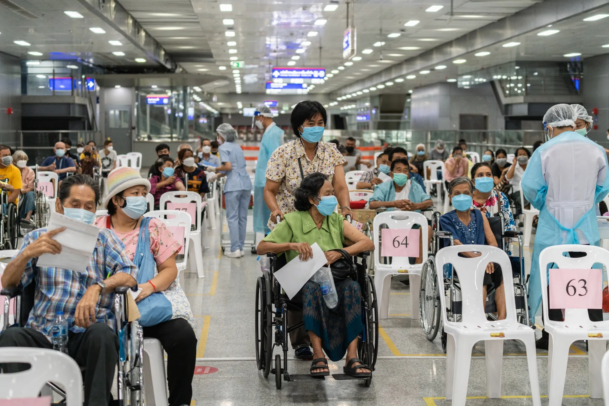 A Covid-19 vaccination center set up at the Bang Sue Grand Station in Bangkok.