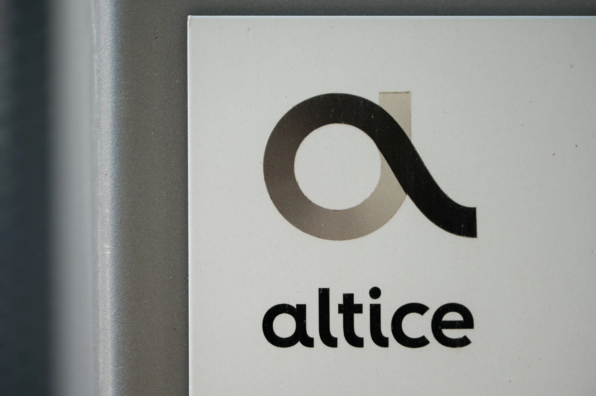 A sign at the Altice campus office in Paris.