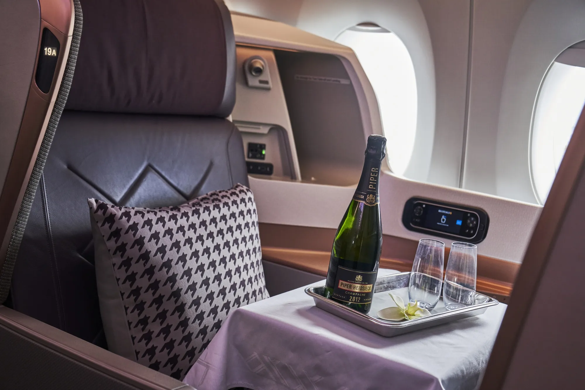 A business class seat of the Singapore Airlines Airbus A350-900.