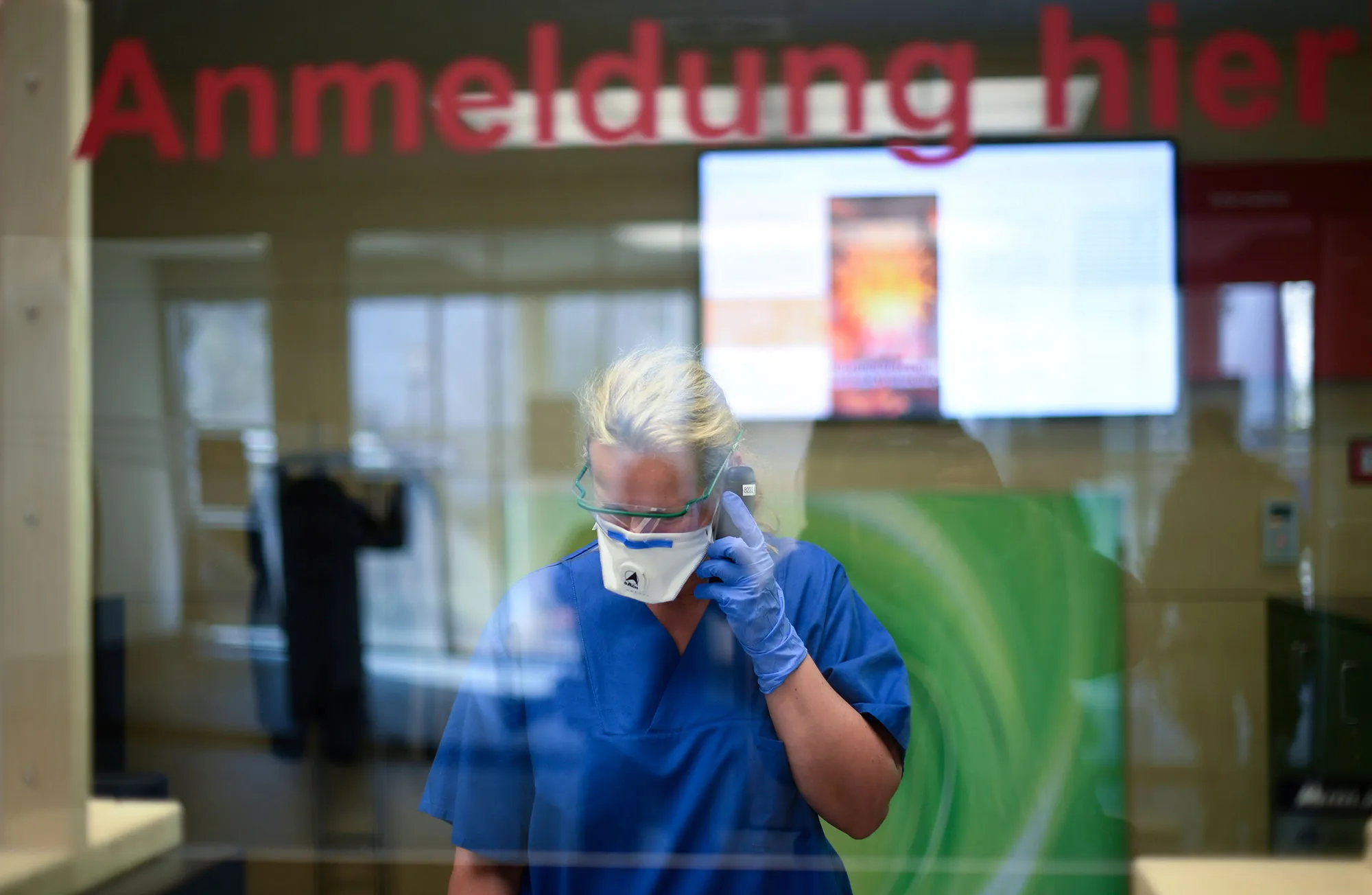 A nurse at the central reception centre for corona cases at the University hospital in Essen, Germany, on March 26