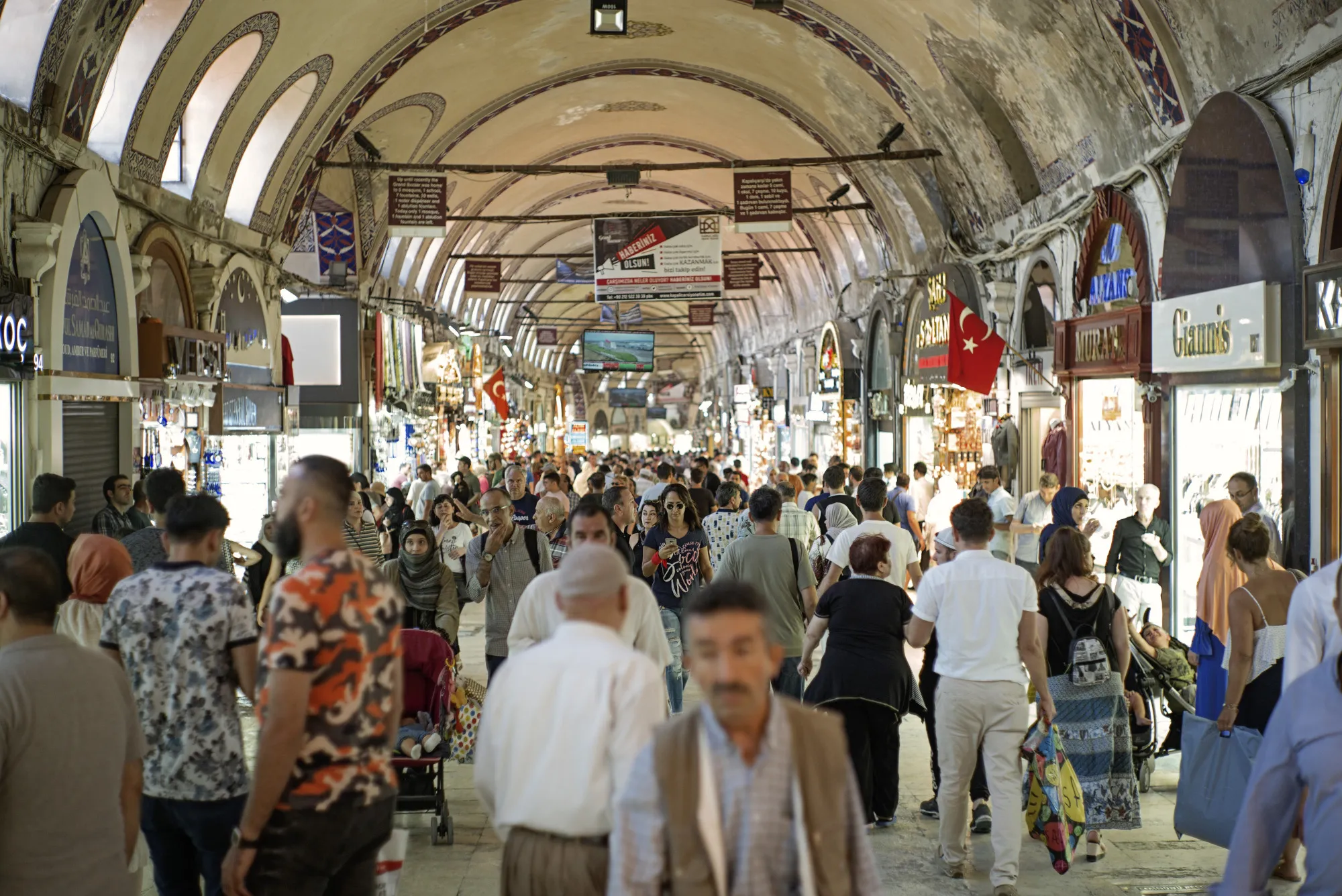 Shoppers walk in the&nbsp;Grand Bazaar market in Istanbul.