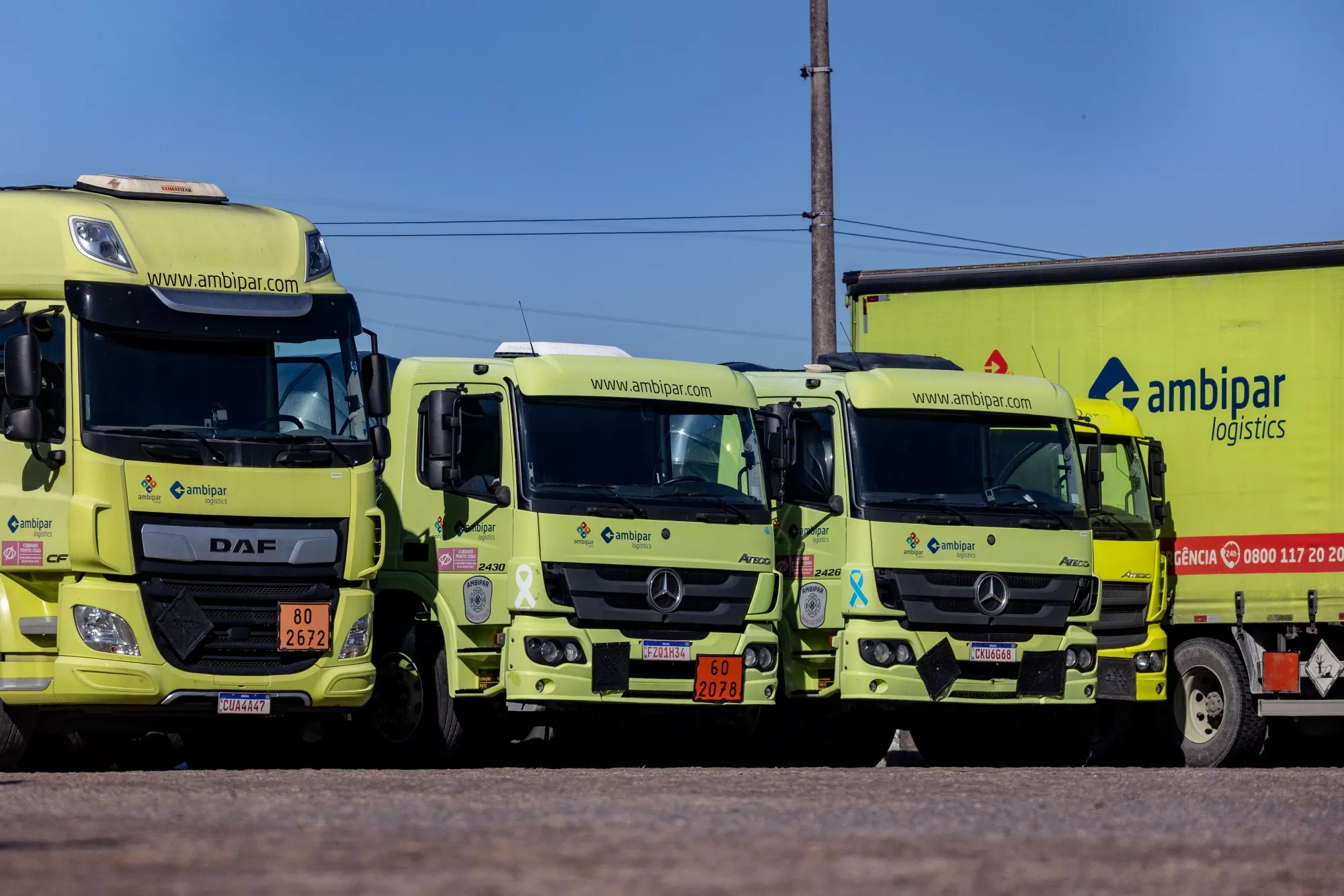 Vehicles parked at the Ambipar operational complex in Nova Odessa, Sao Paulo state, Brazil.
