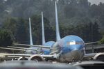 Grounded Boeing 737 MAX jets at a Boeing facility in Seattle on May 31.