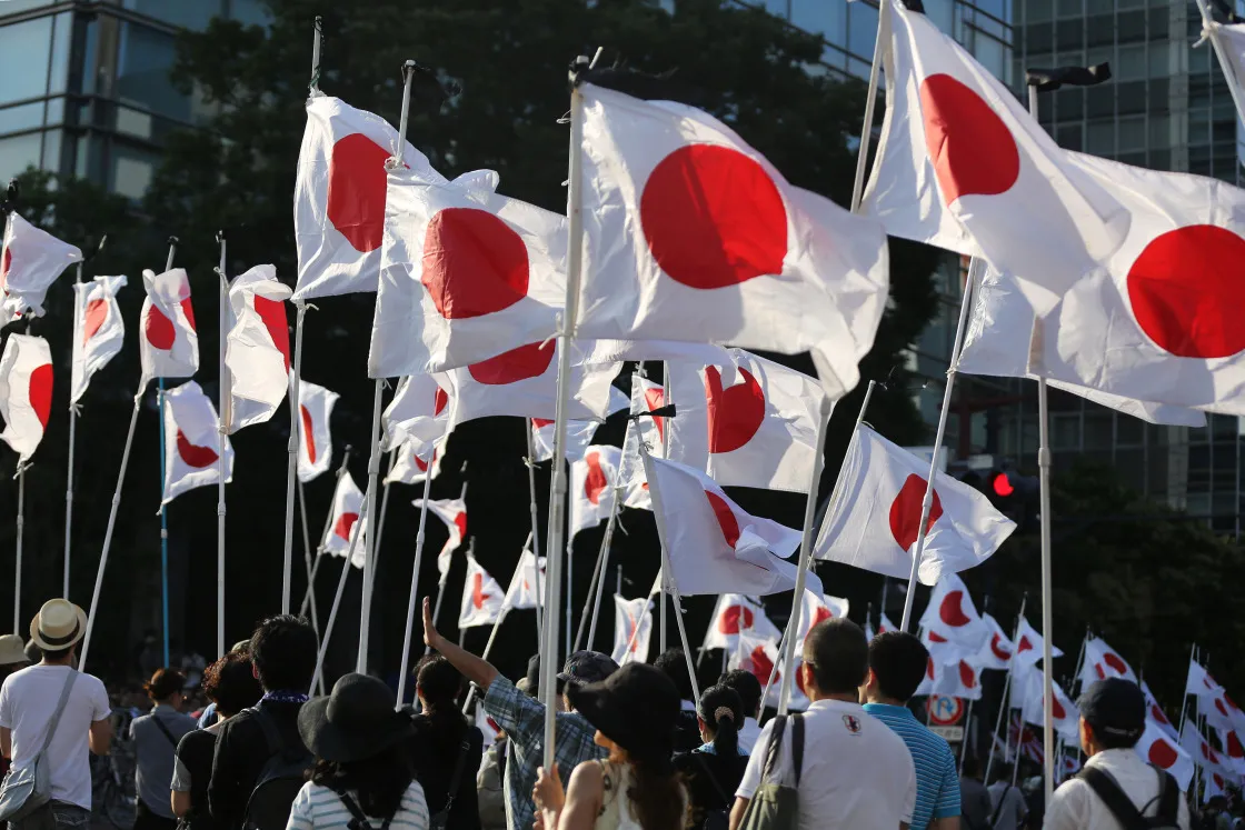 Visitors At Yasukuni Shrine On The Anniversary Of Japan's WWII Surrender
