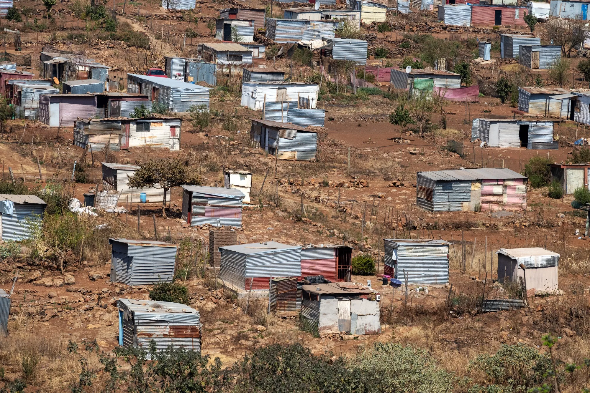 Tin shacks dot the landscape in Itireleng. The heat-mapping campaign found that townships were 6 degrees Celsius hotter than wealthier suburbs.