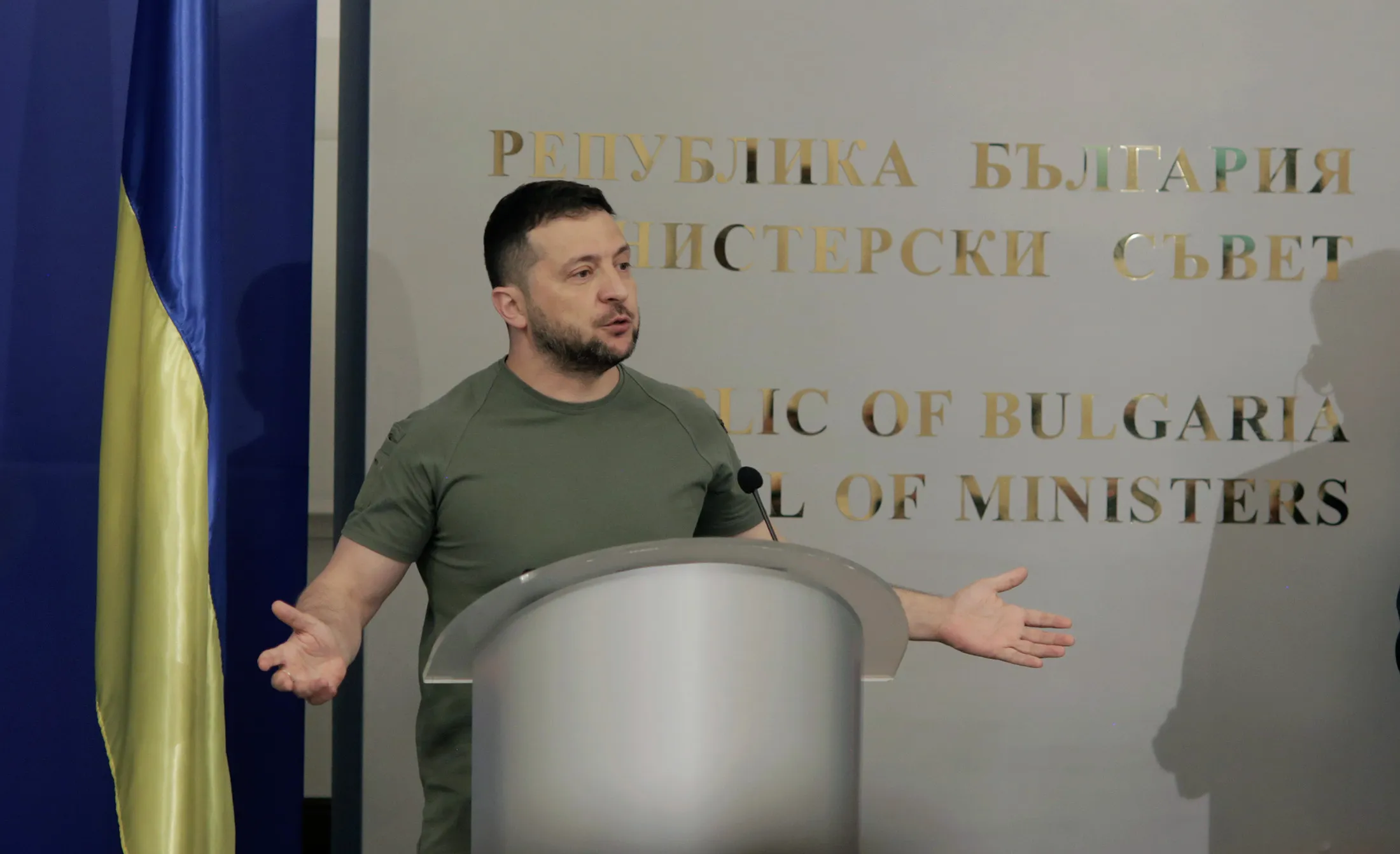 Ukrainian President Volodymyr Zelenskiy during a news conference in Sofia, Bulgaria, on July 6.