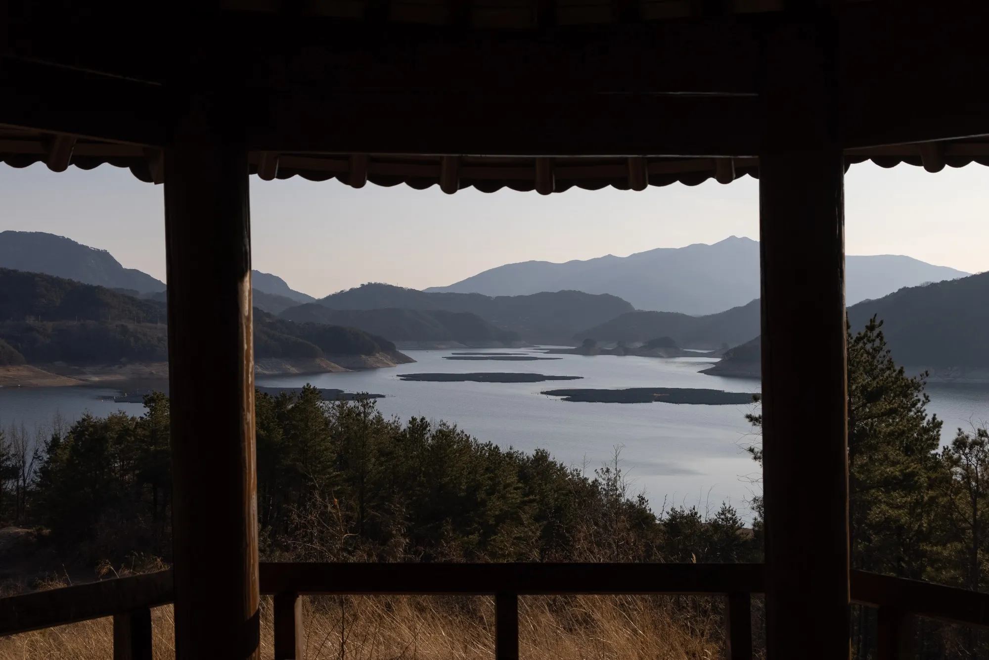 Floating solar panels on the Hapcheon Dam in South Korea.