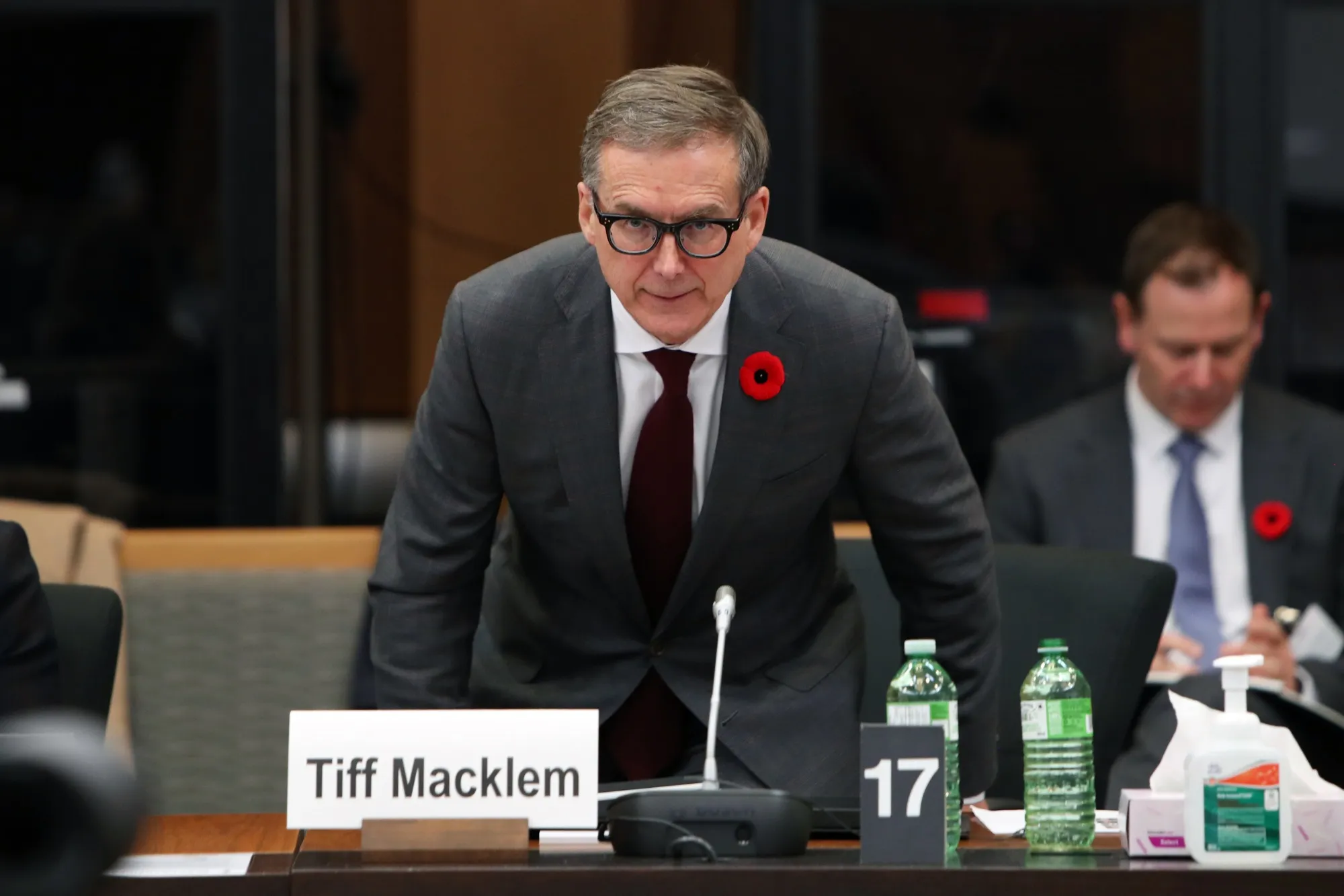 Tiff Macklem arrives to speak before the Senate banking committee in Ottawa on Nov. 1.
