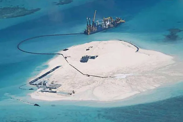 A Chinese vessel at Johnson South Reef, which is being turned into an island