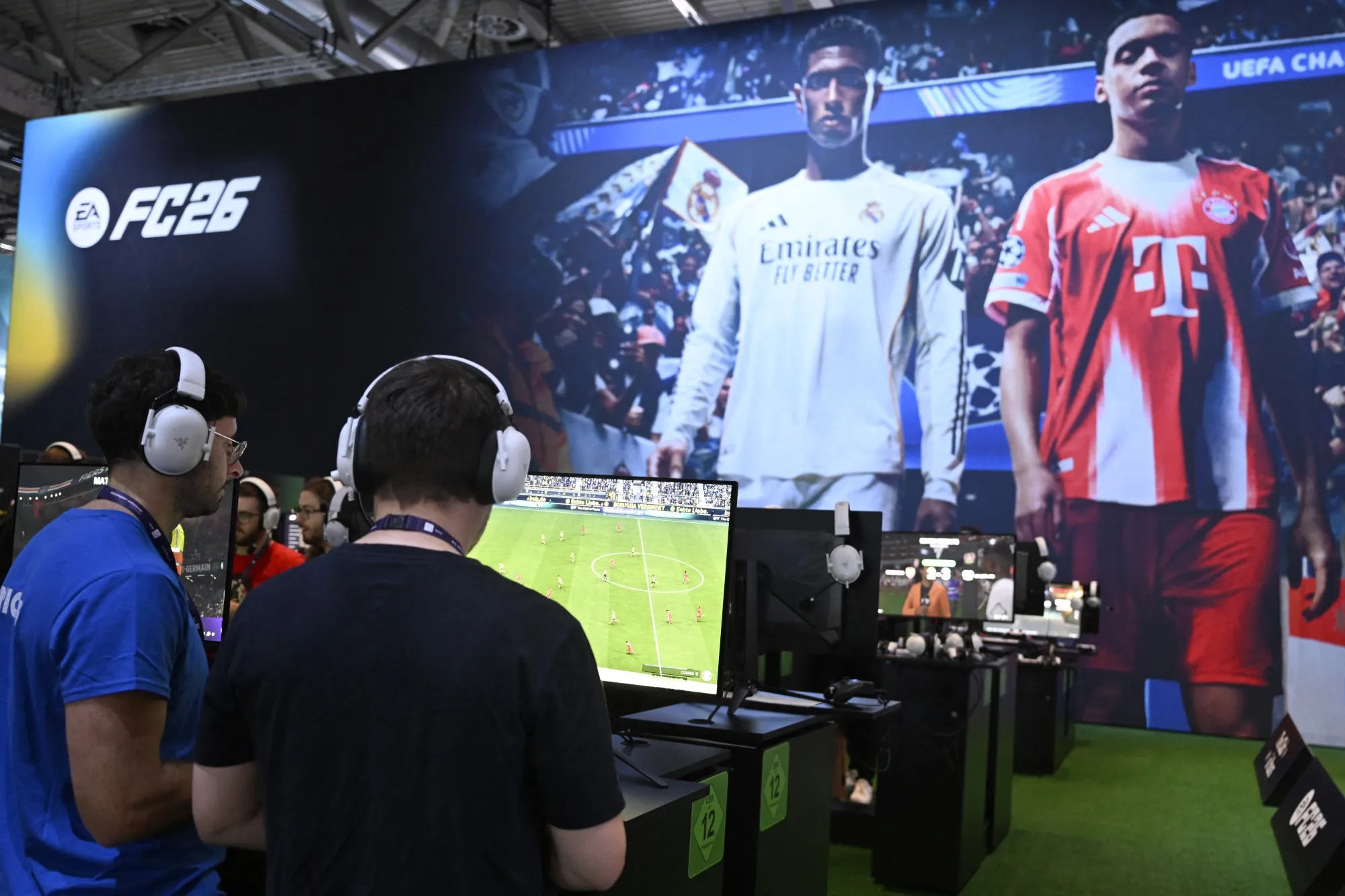 Gamers play EA Sports FC 26 during the Gamescom trade fair in Cologne, in AUgust.